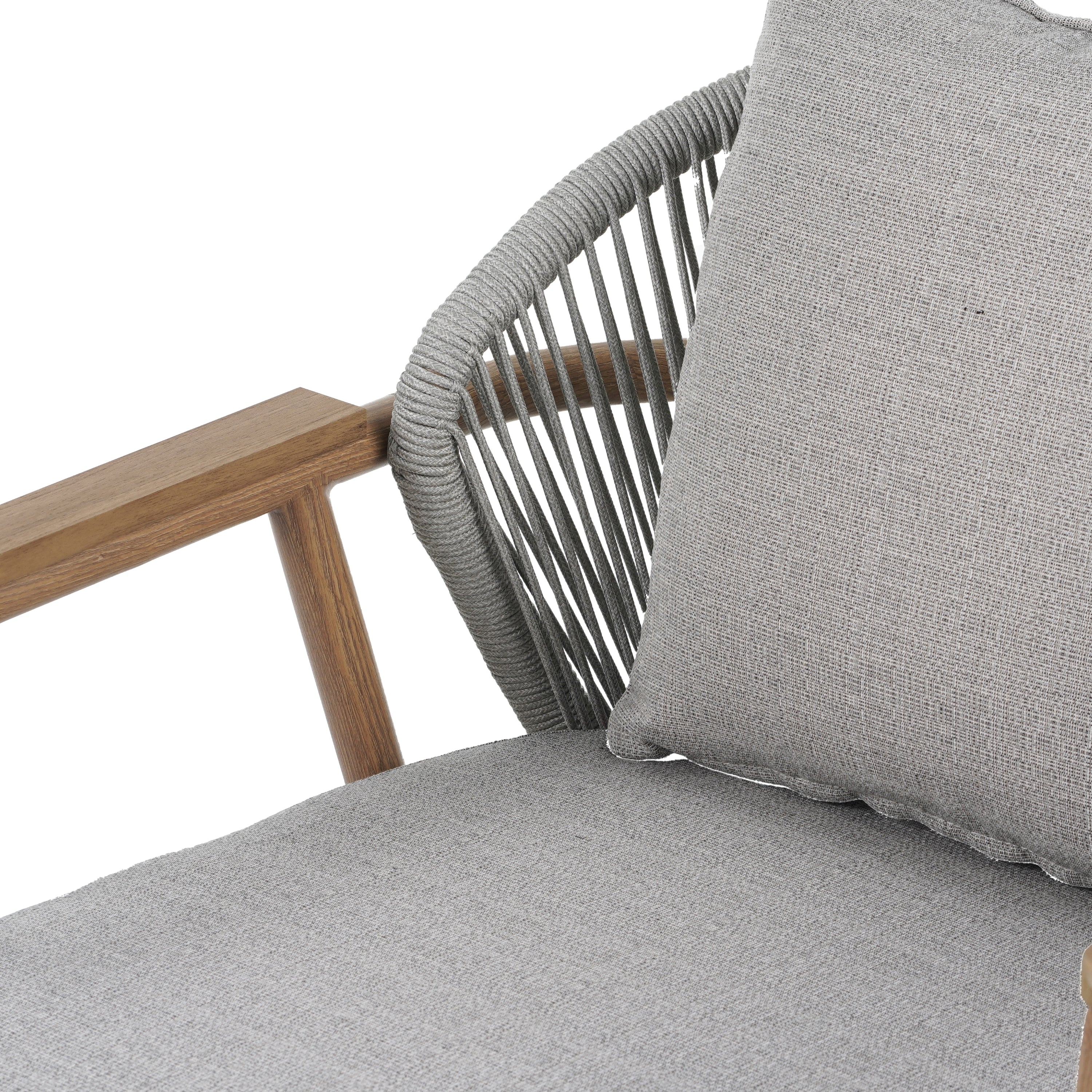 Willowe Taupe + Teak Rope Weave Upholstered Outdoor Patio Club Chair with Pillow - furnishings