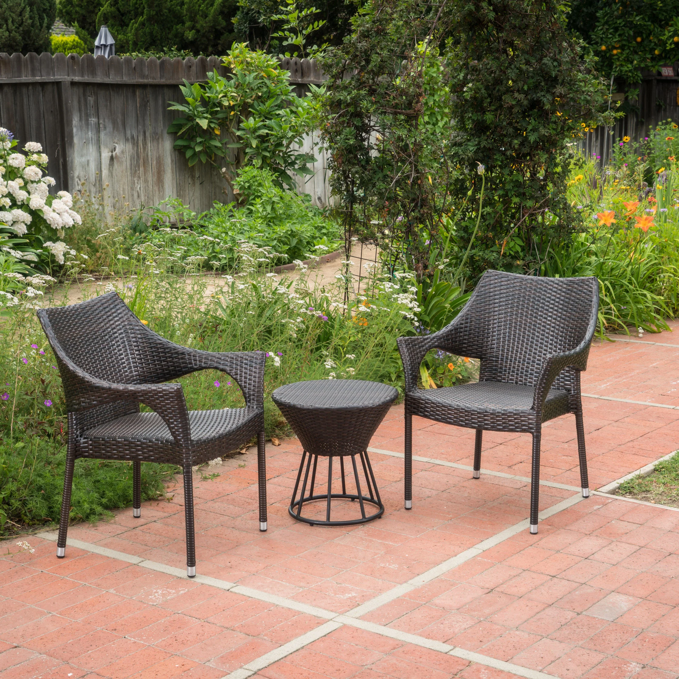 Alfheimr Outdoor 3 Piece Multi-brown Wicker Stacking Chair Chat Set - furnishings