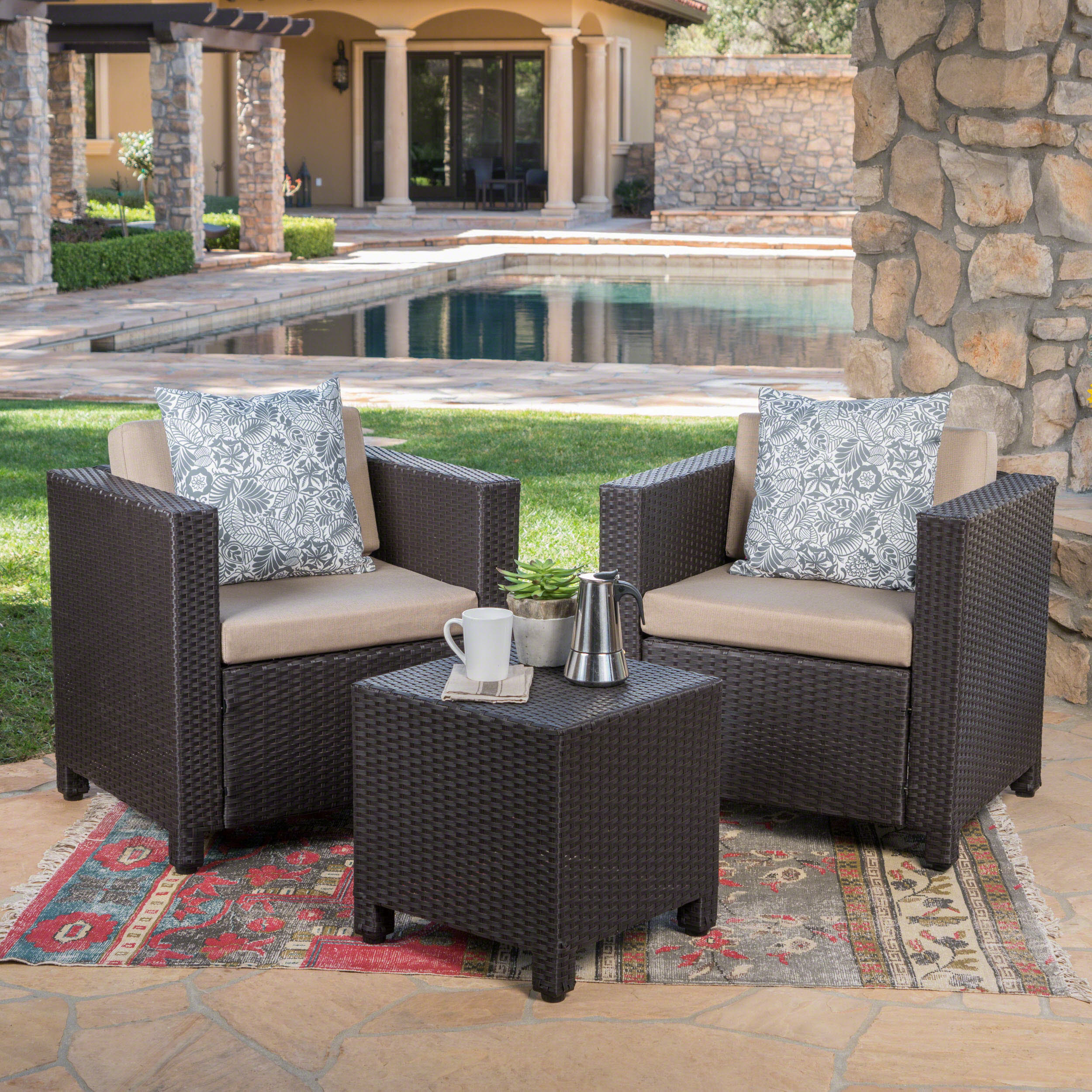 Venice 2-Seater Outdoor Chat Set with Side Table - furnishings