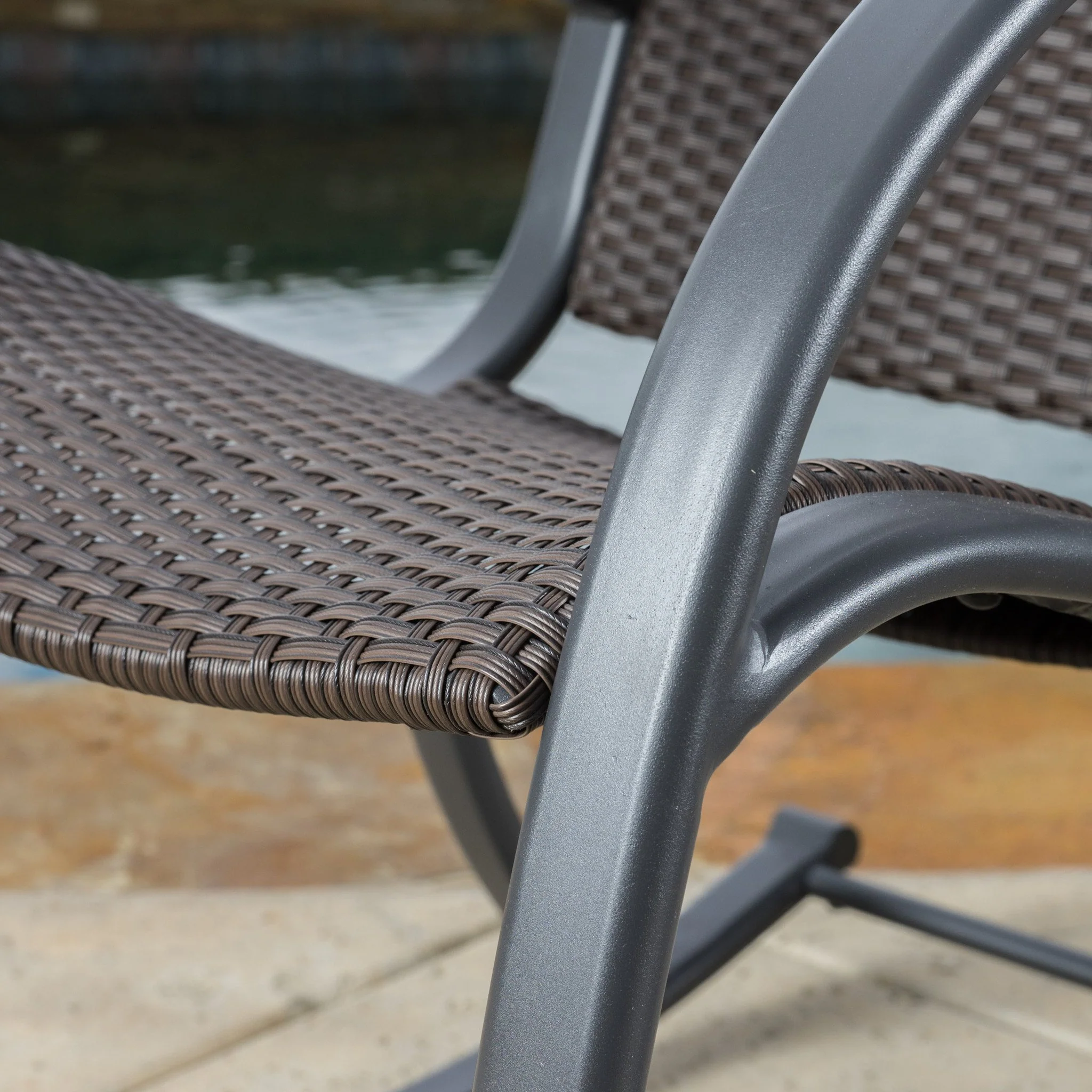 Leann Outdoor 3pc Dark Brown Wicker Rocking Chair Chat Set (Hourglass Table) - furnishings
