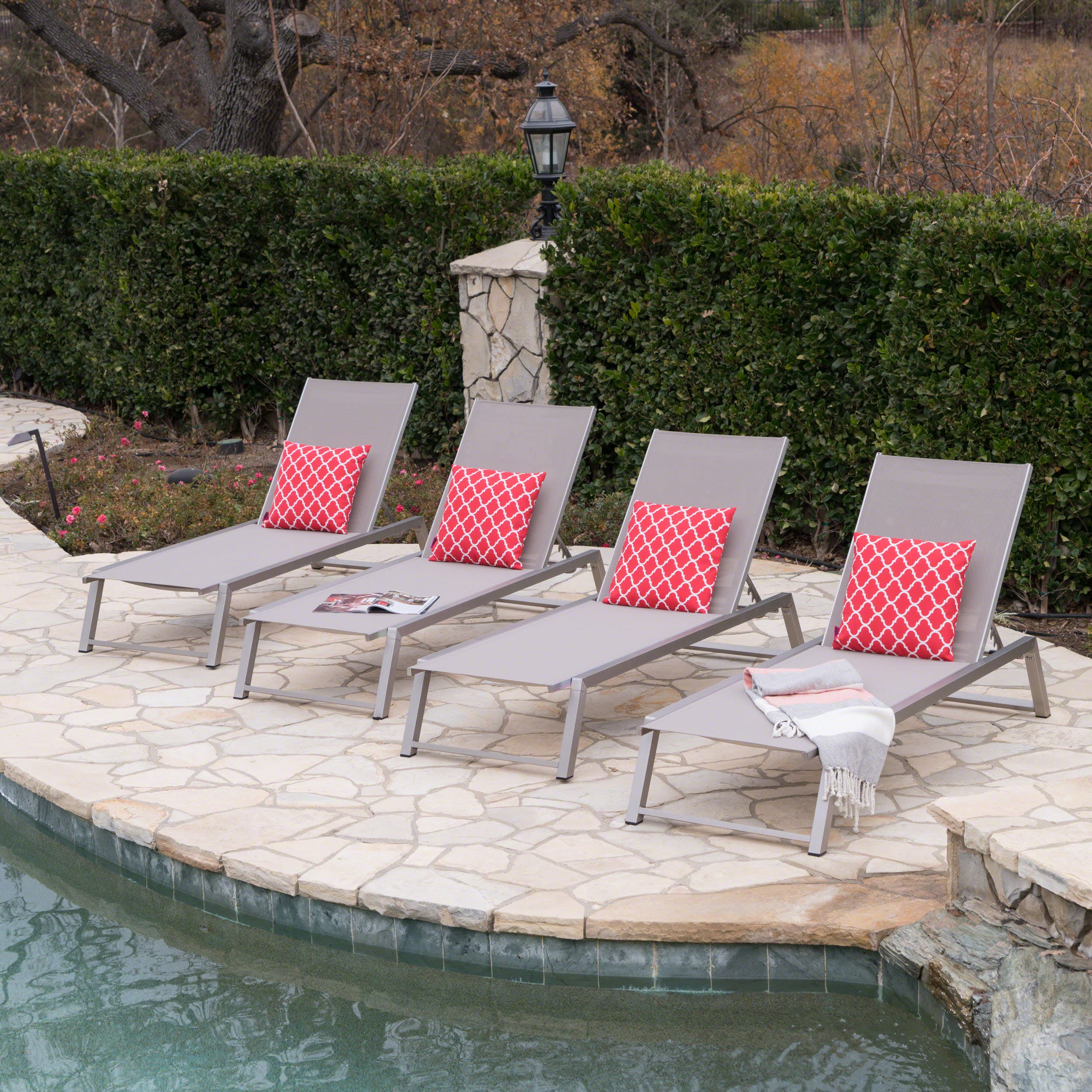 Santa Monica Outdoor Gray Mesh Chaise Lounge with Grey Finished Aluminum Frame - furnishings