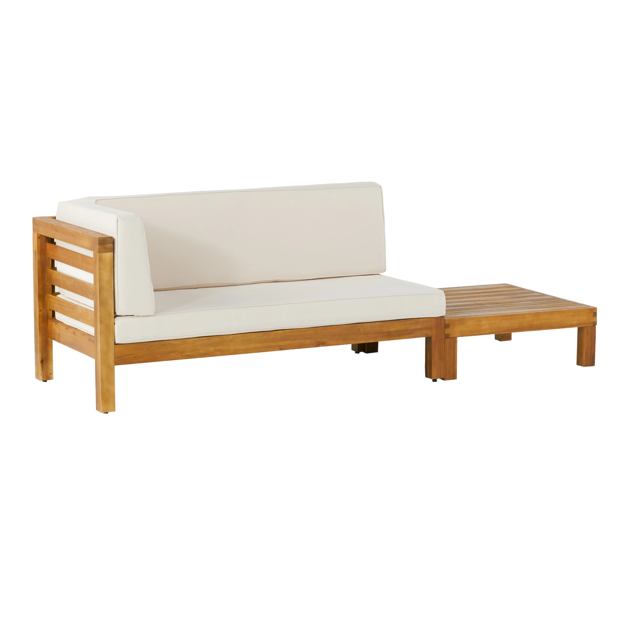 Cascada Outdoor Acacia Wood Left Arm Loveseat and Coffee Table Set with Cushion - furnishings