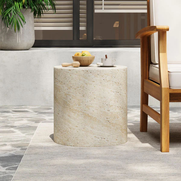 Callowaye Outdoor Patio Round Concrete Accent Table - furnishings