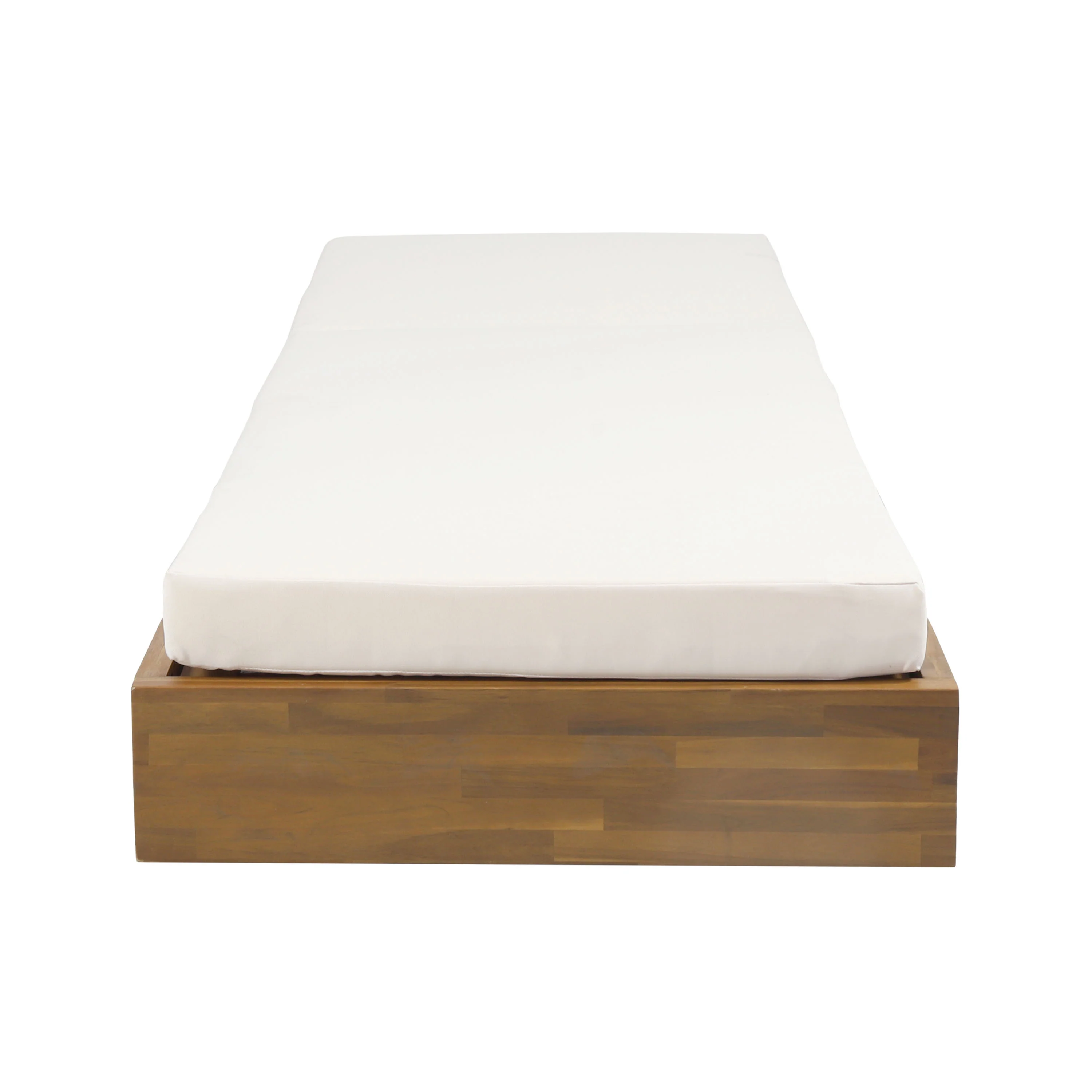 Lindero Outdoor Acacia Wood Armless Adjustable Chaise Lounge with Cushion - furnishings