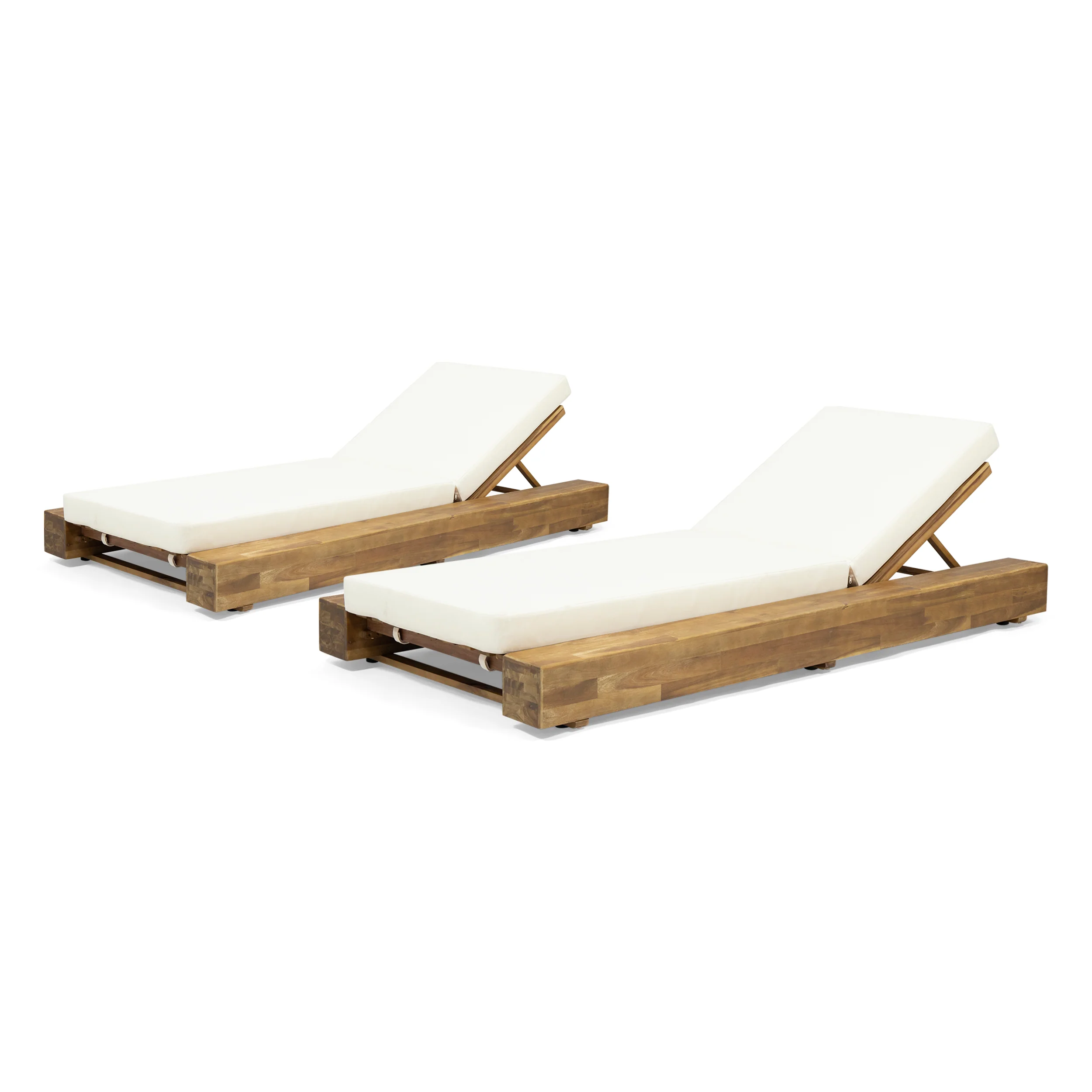 Ursula Outdoor Acacia Wood Chaise Lounge and Cushion Sets (Set of 2) - furnishings