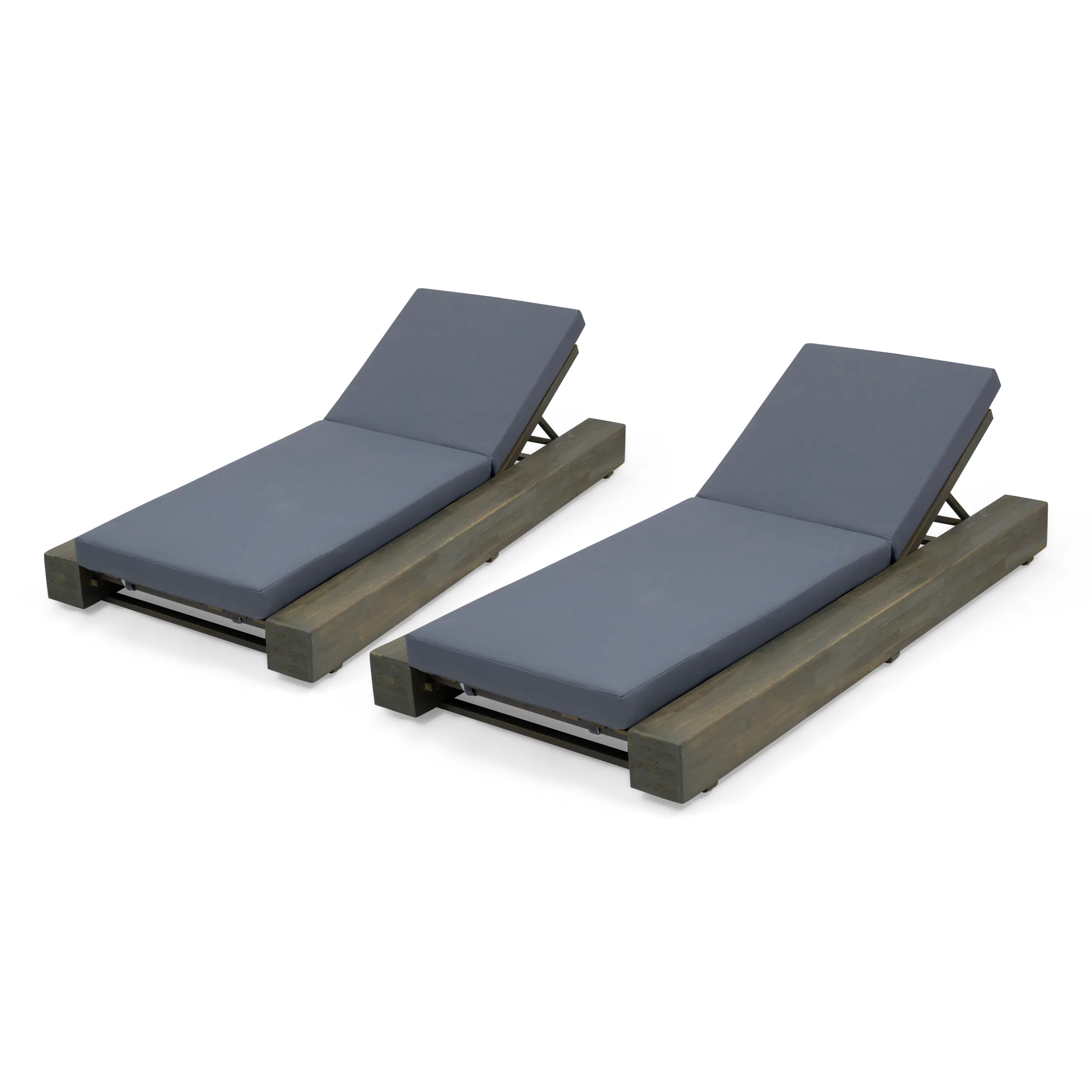 Ursula Outdoor Acacia Wood Chaise Lounge and Cushion Sets (Set of 2) - furnishings