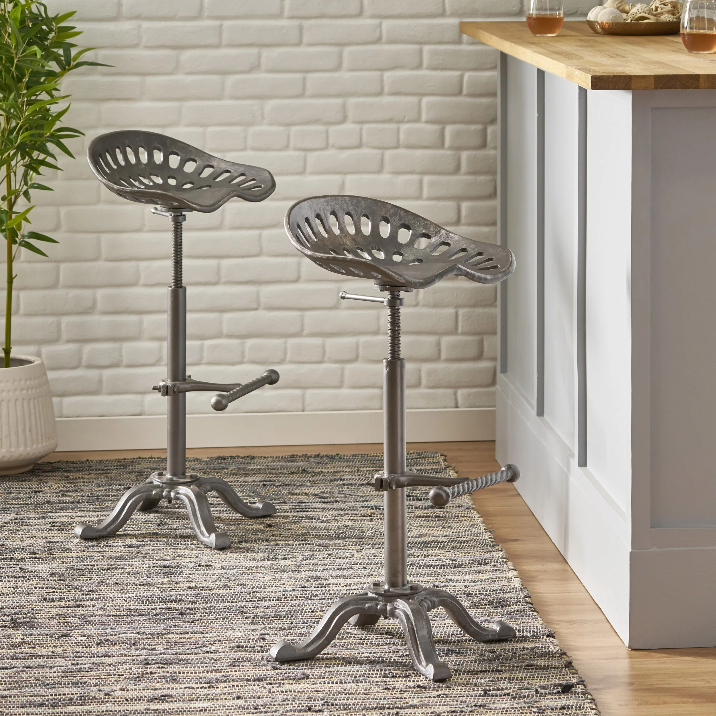Laymon Industrial Handcrafted Cast Iron Saddle Seat Barstool - furnishings