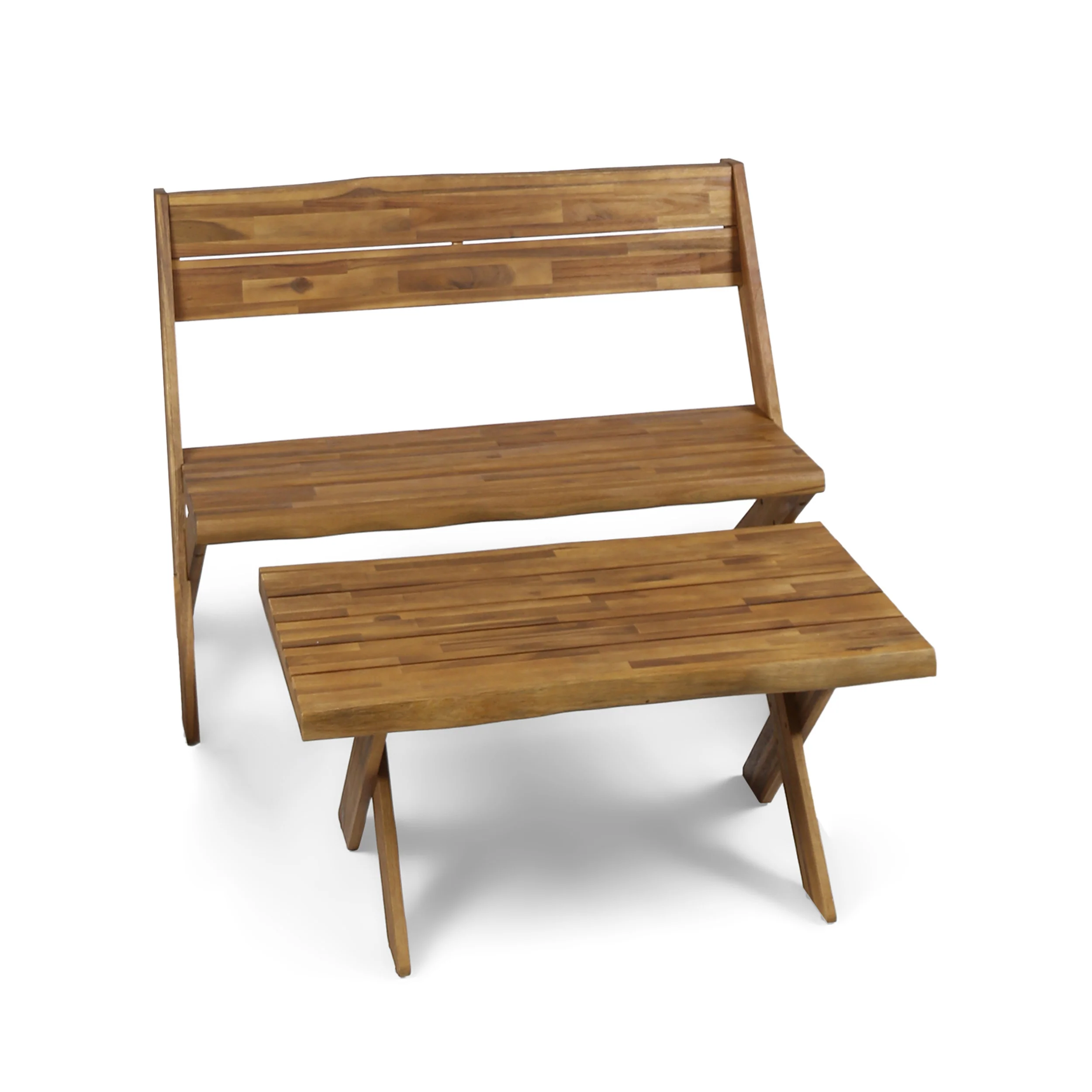 Anthony Outdoor Acacia Wood Loveseat and Coffee Table Set, Sandblast Teak - furnishings
