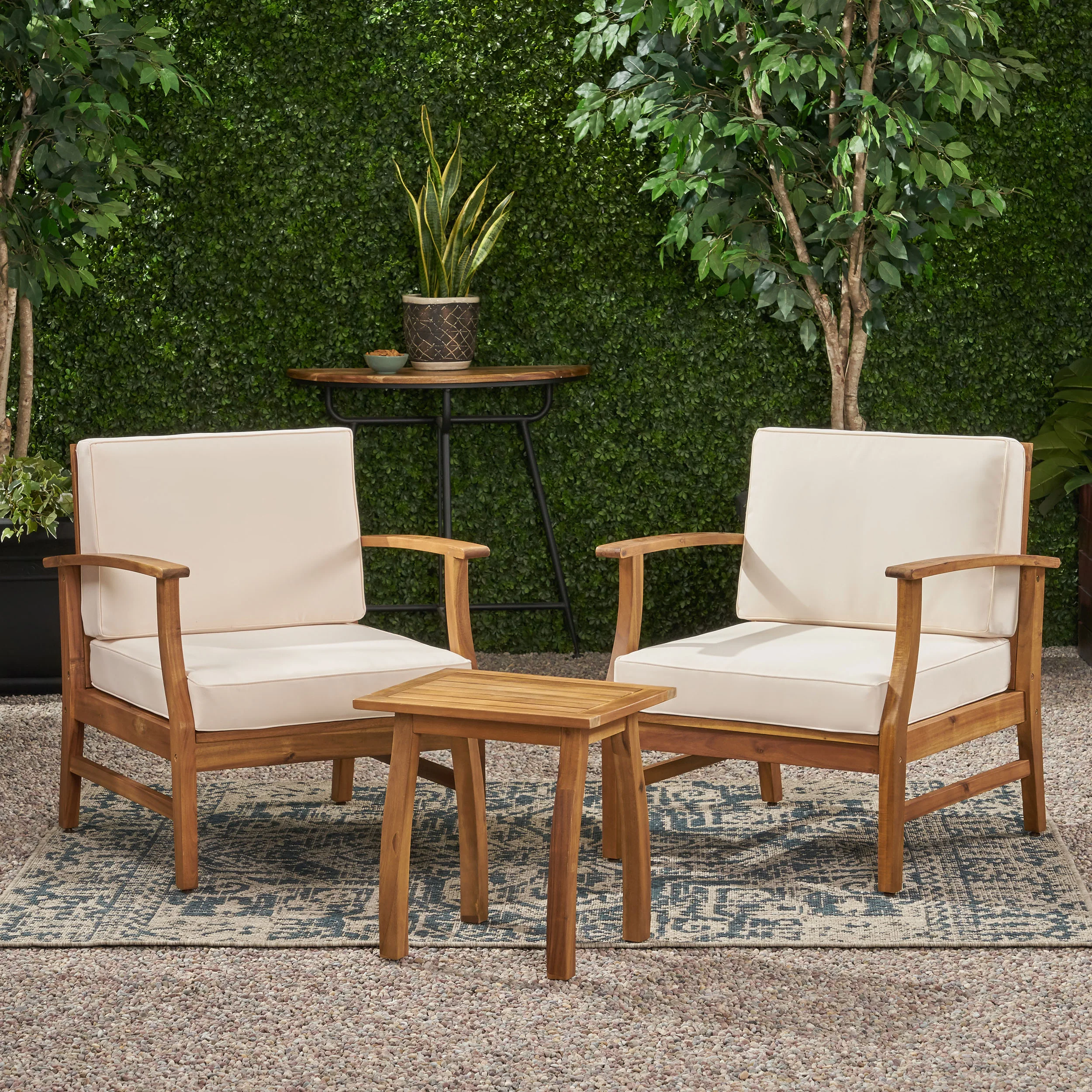 Pearl Outdoor 2 Seater Acacia Wood Chat Set with Cushions - furnishings