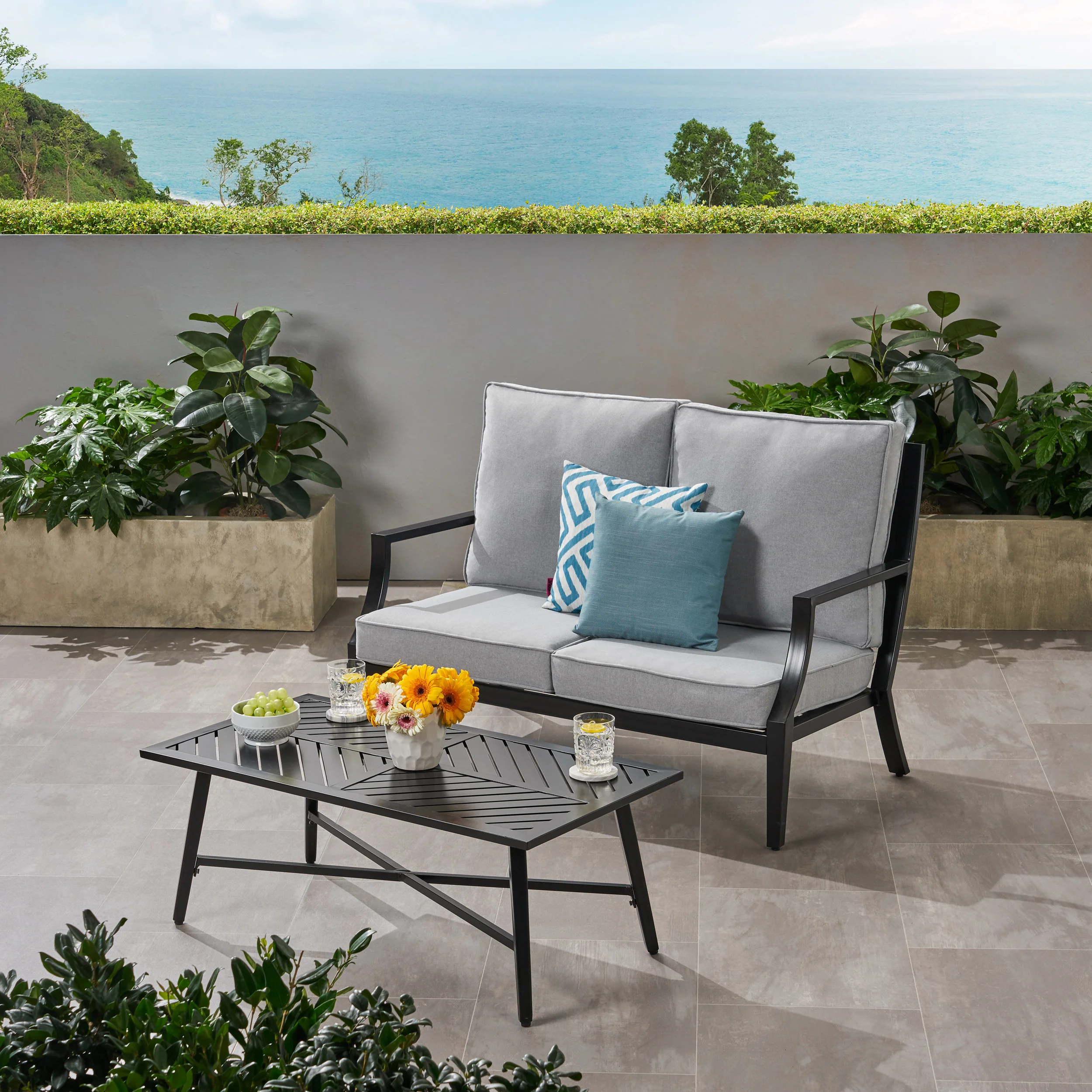 Carlson Diego Outdoor Aluminum Loveseat and Coffee Table Set - furnishings