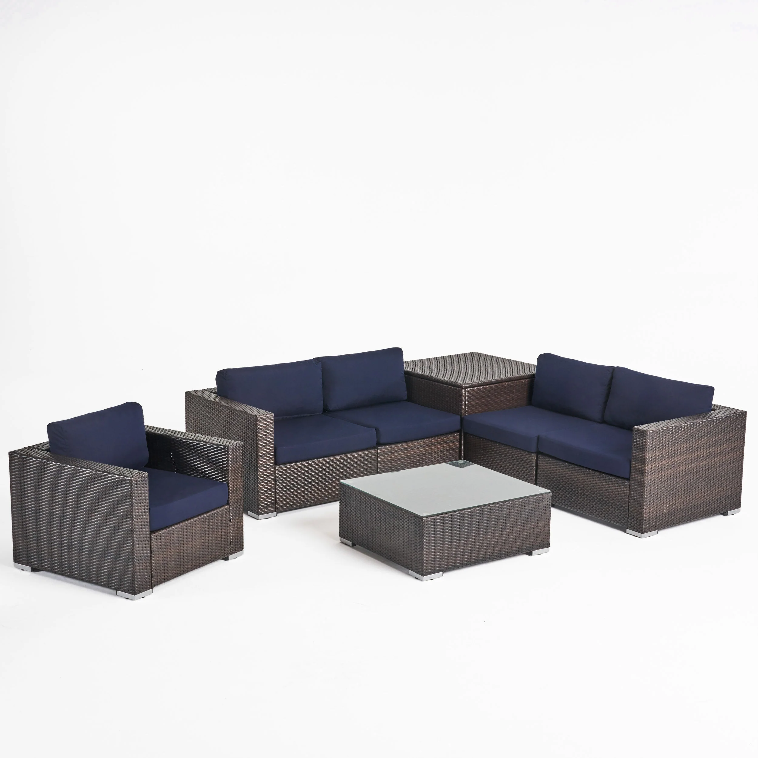 Kyra Outdoor 5 Seater Wicker Sectional Sofa Set with Storage Ottoman and Sunbrella Cushions - furnishings