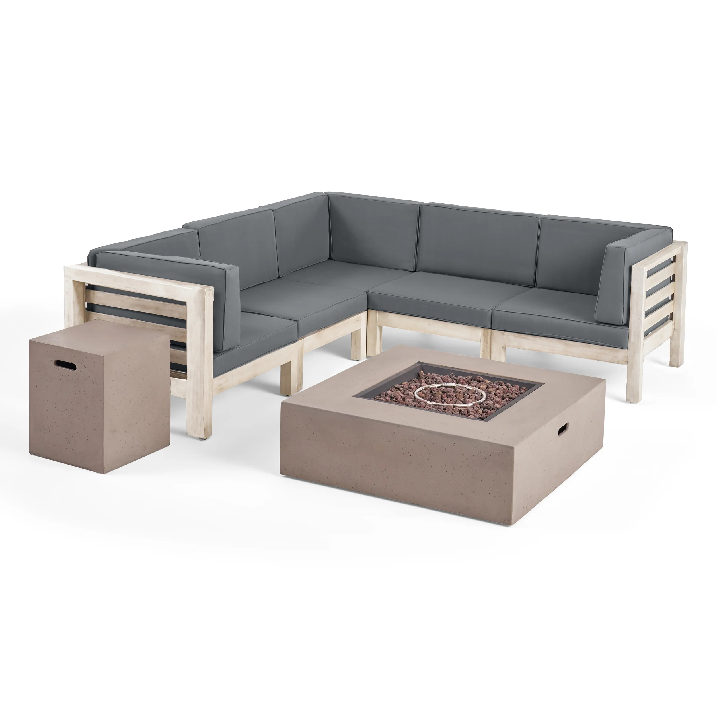 Ravello Outdoor V-Shaped Sectional Sofa Set with Fire Pit - furnishings