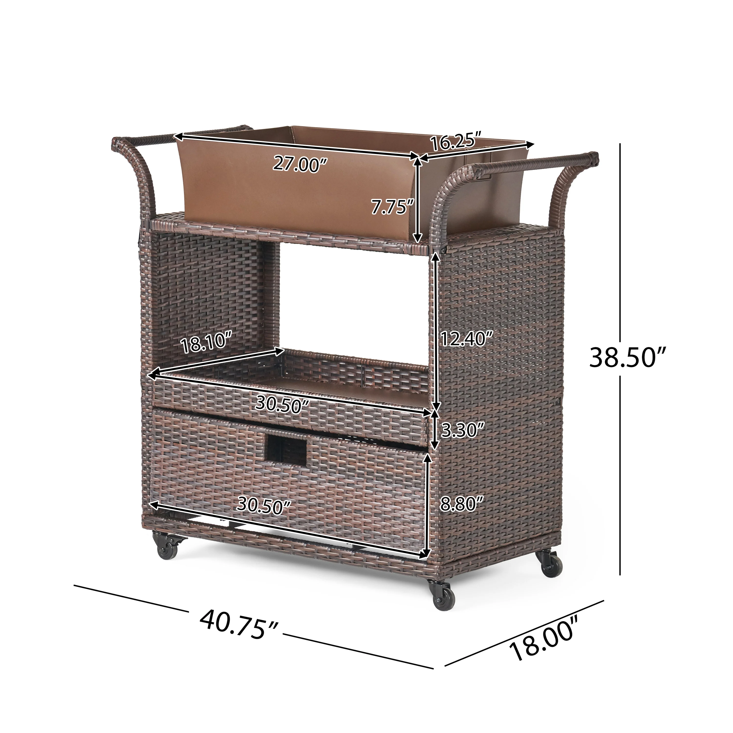 Maja Multi-Brown Wicker Bar Cart - furnishings