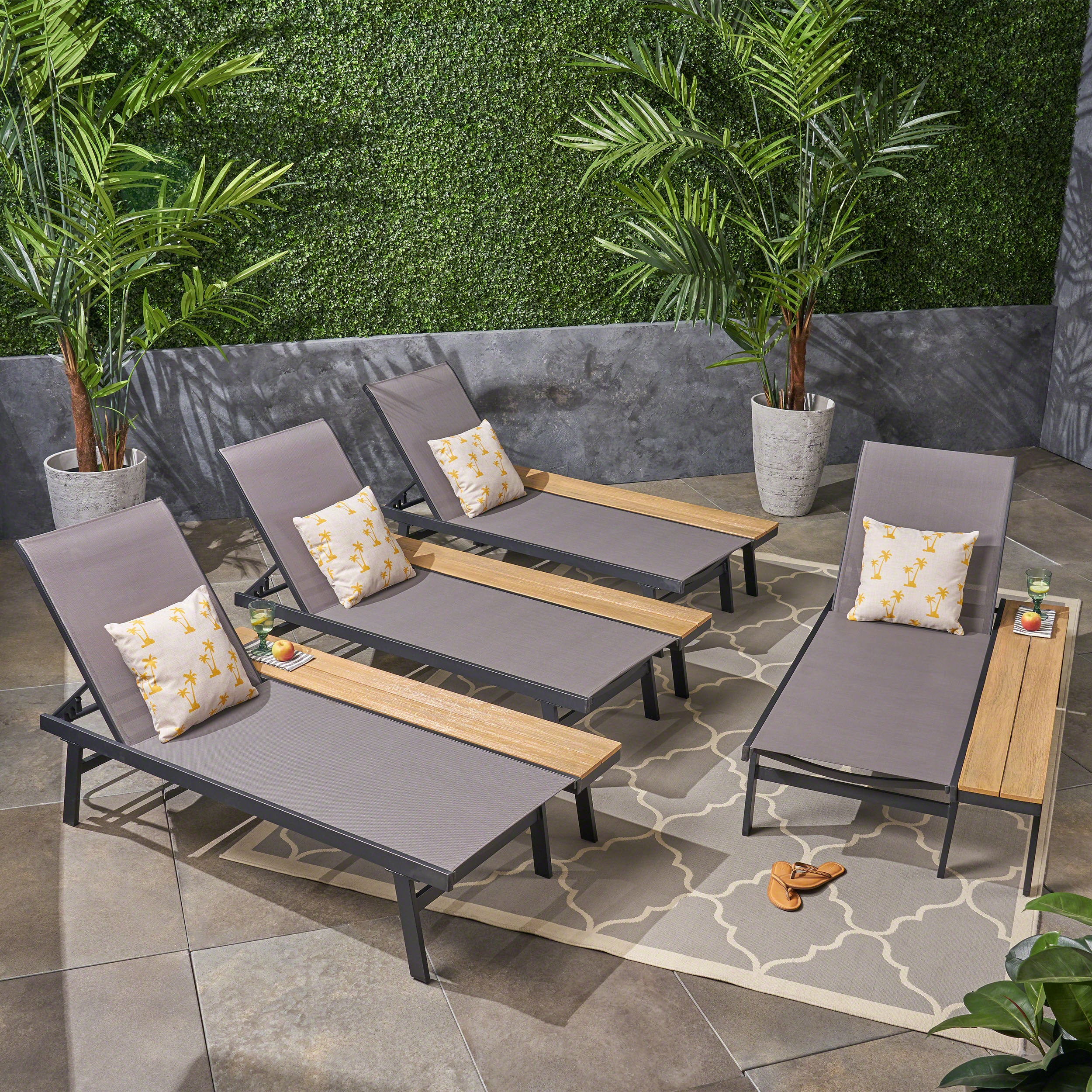 John Outdoor Mesh and Aluminum Chaise Lounge with Side Table - furnishings