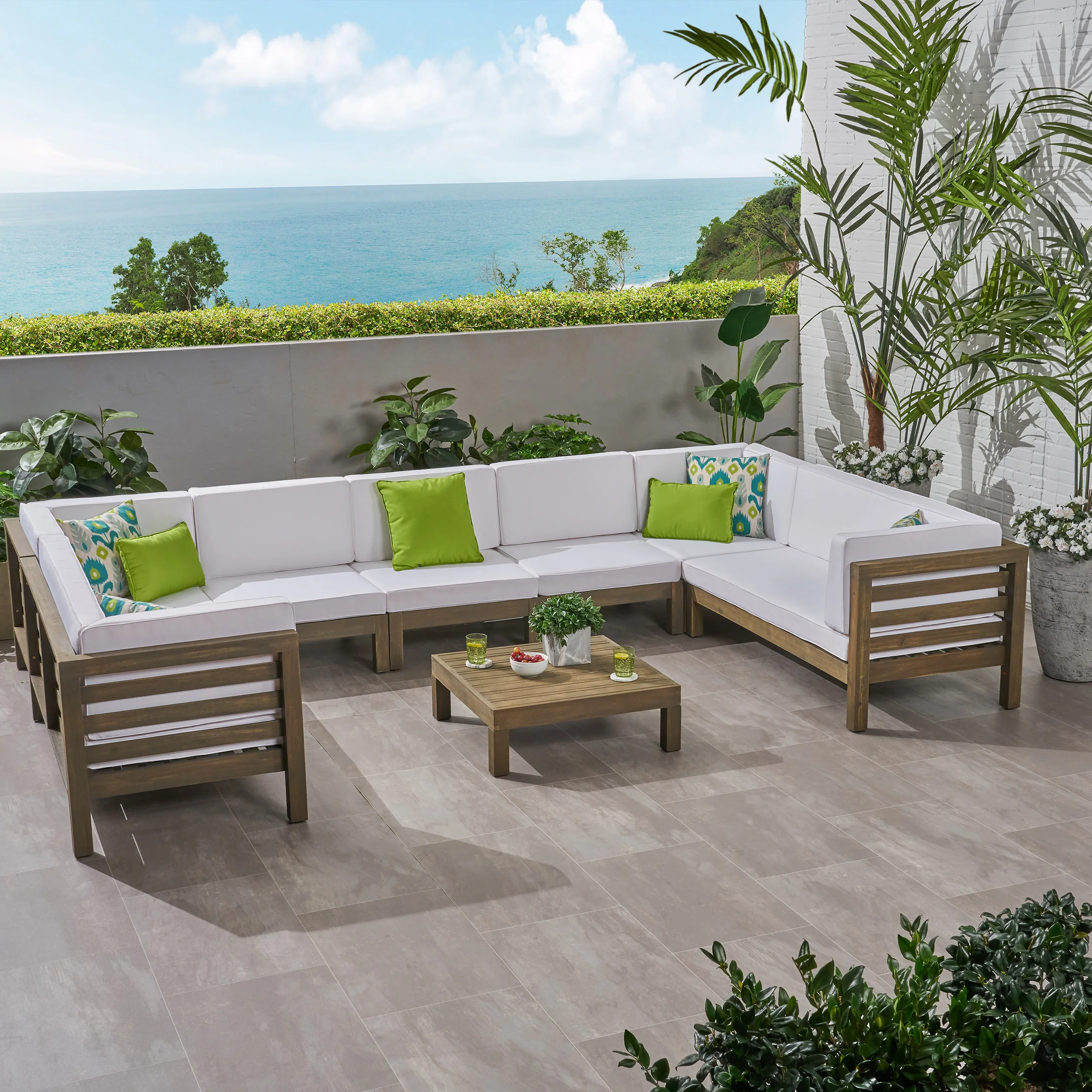 Emma Outdoor 9 Seater Acacia Wood Sectional Sofa Set - furnishings