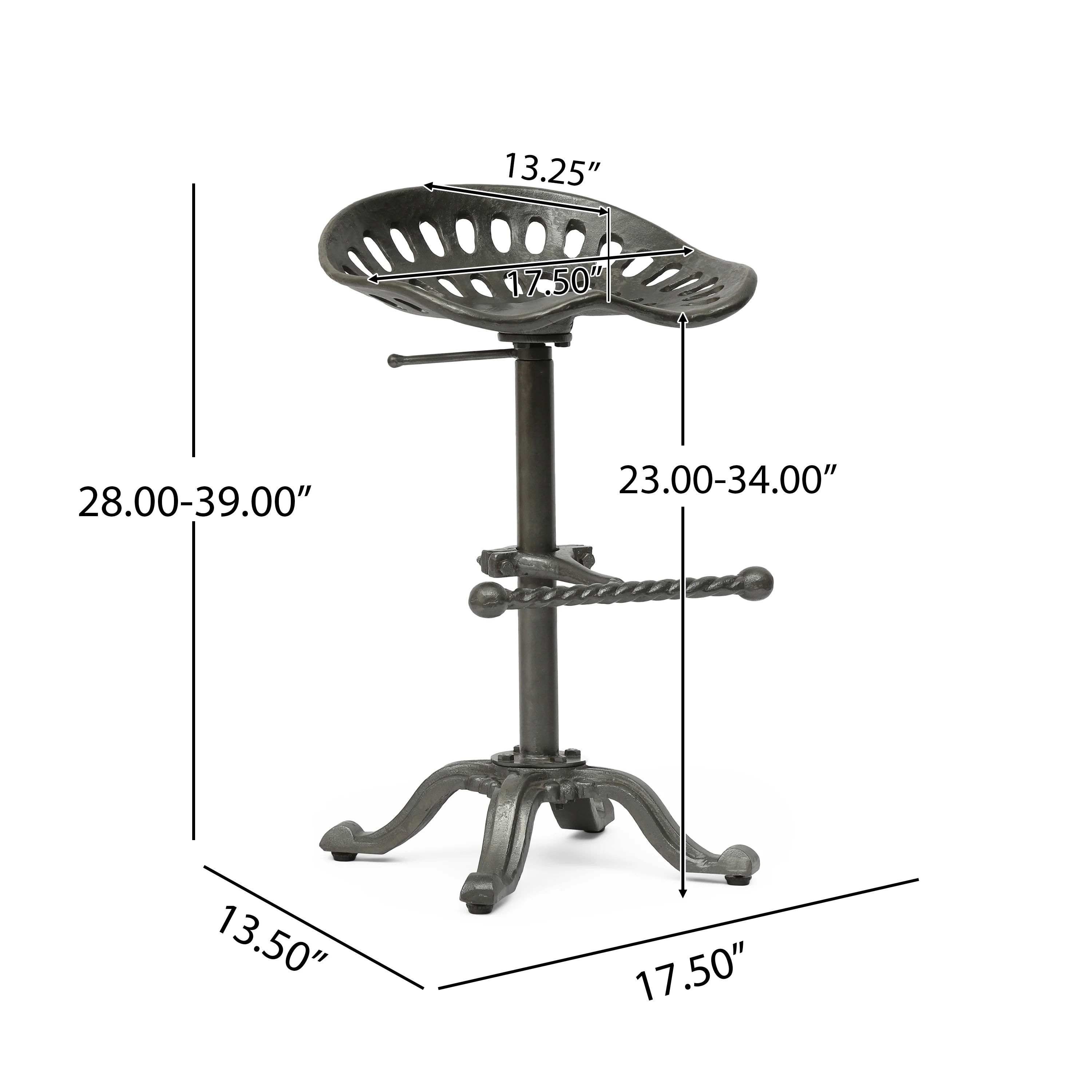 Laymon Industrial Handcrafted Cast Iron Saddle Seat Barstool - furnishings