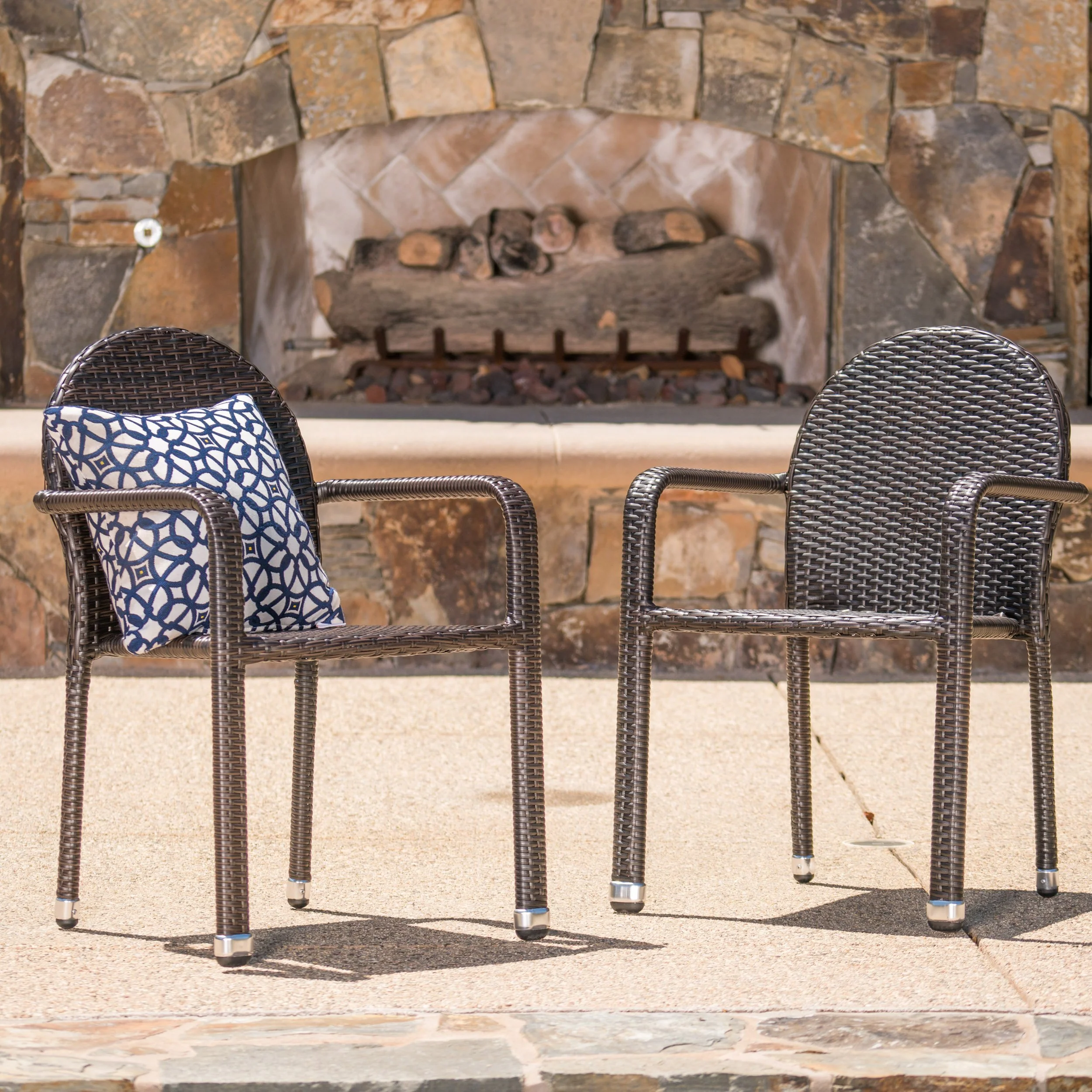 Ava Outdoor Wicker Armed Aluminum Framed Stack Chairs (Set of 2) - furnishings