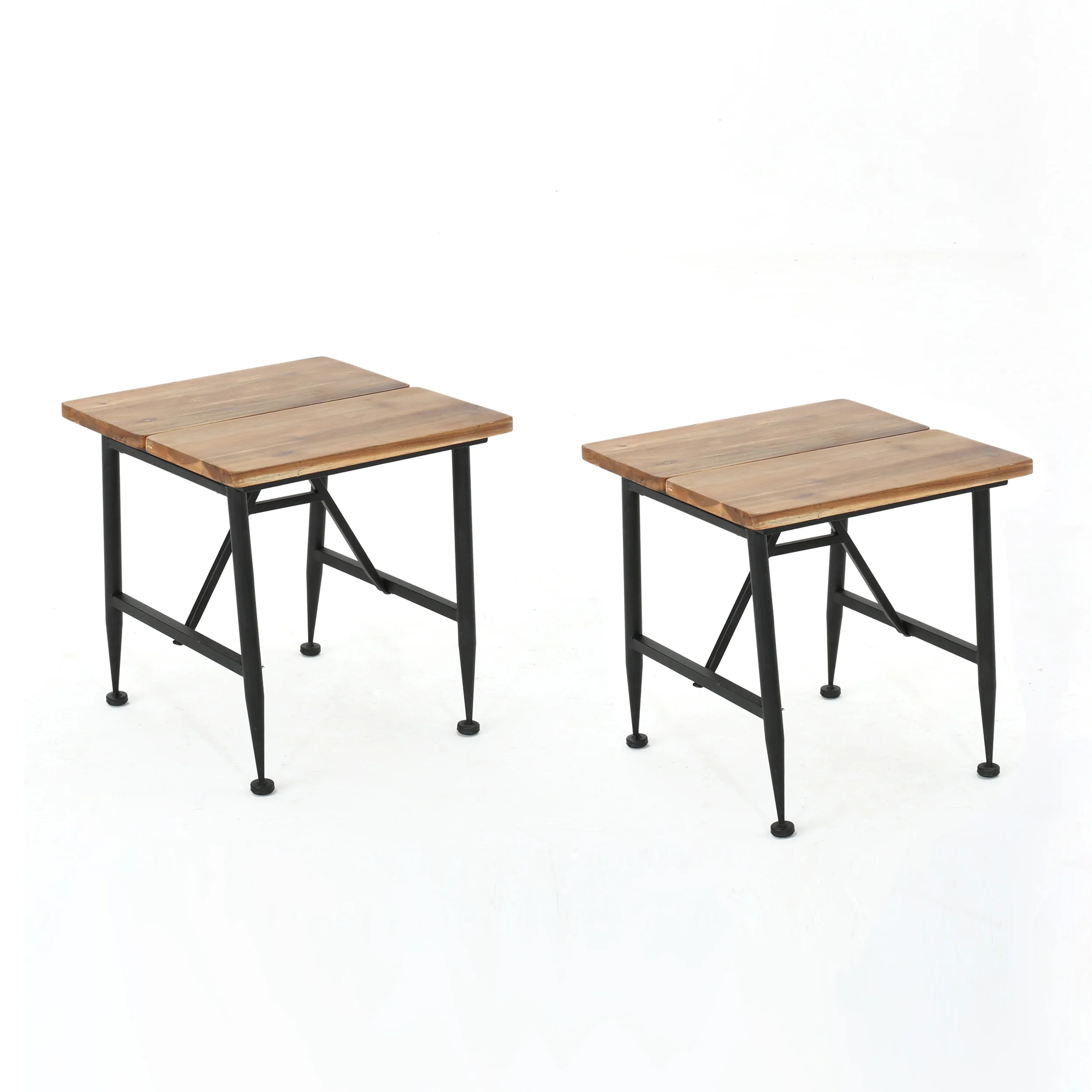 Ellaria Rustic Industrial Acacia Wood Accent Table with Metal Frame, Teak and Black - furnishings