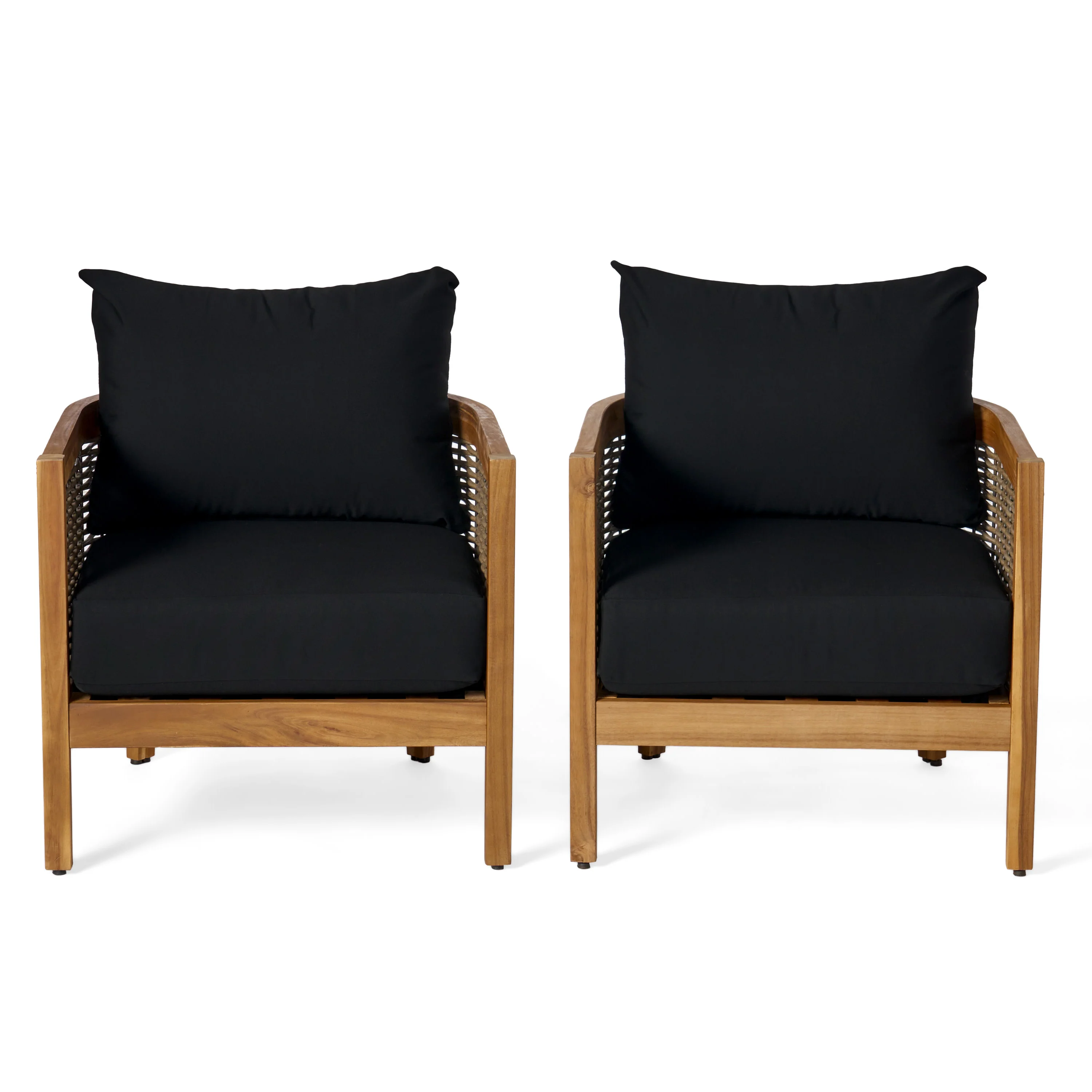 The Crowne Collection Outdoor Acacia Wood Club Chairs with Optional Sunbrella Cushions, Set of 2 - furnishings