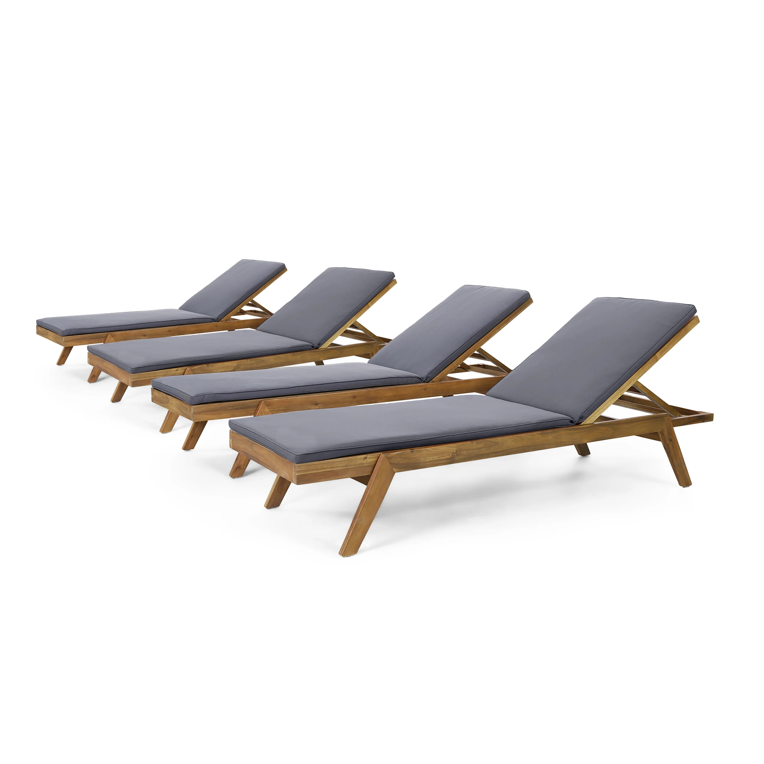 Larimore Outdoor Acacia Wood Chaise Lounge with Water Resistant Cushions, Set of 4 - furnishings