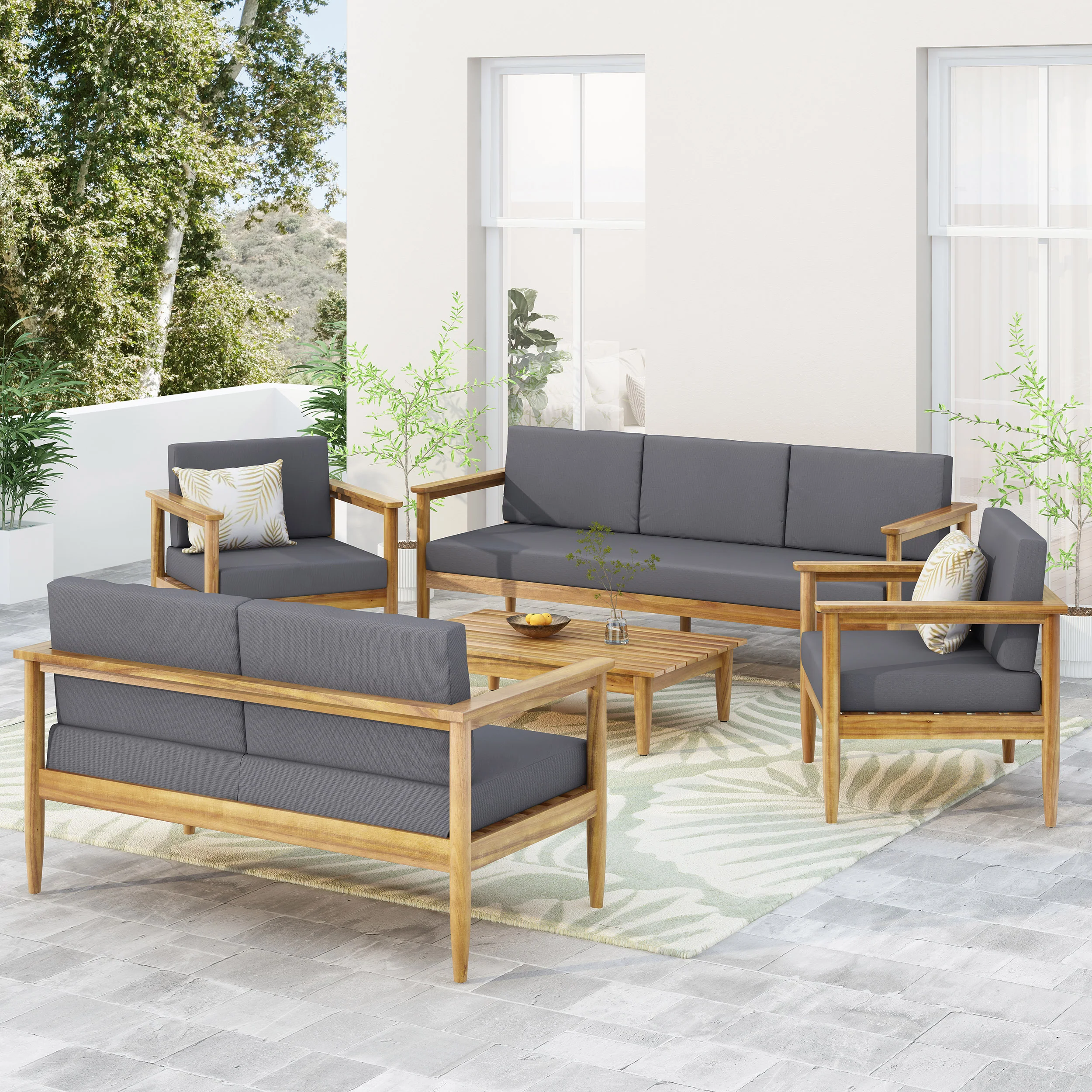 Plumb Outdoor Acacia Wood 7 Seater Chat Set - furnishings