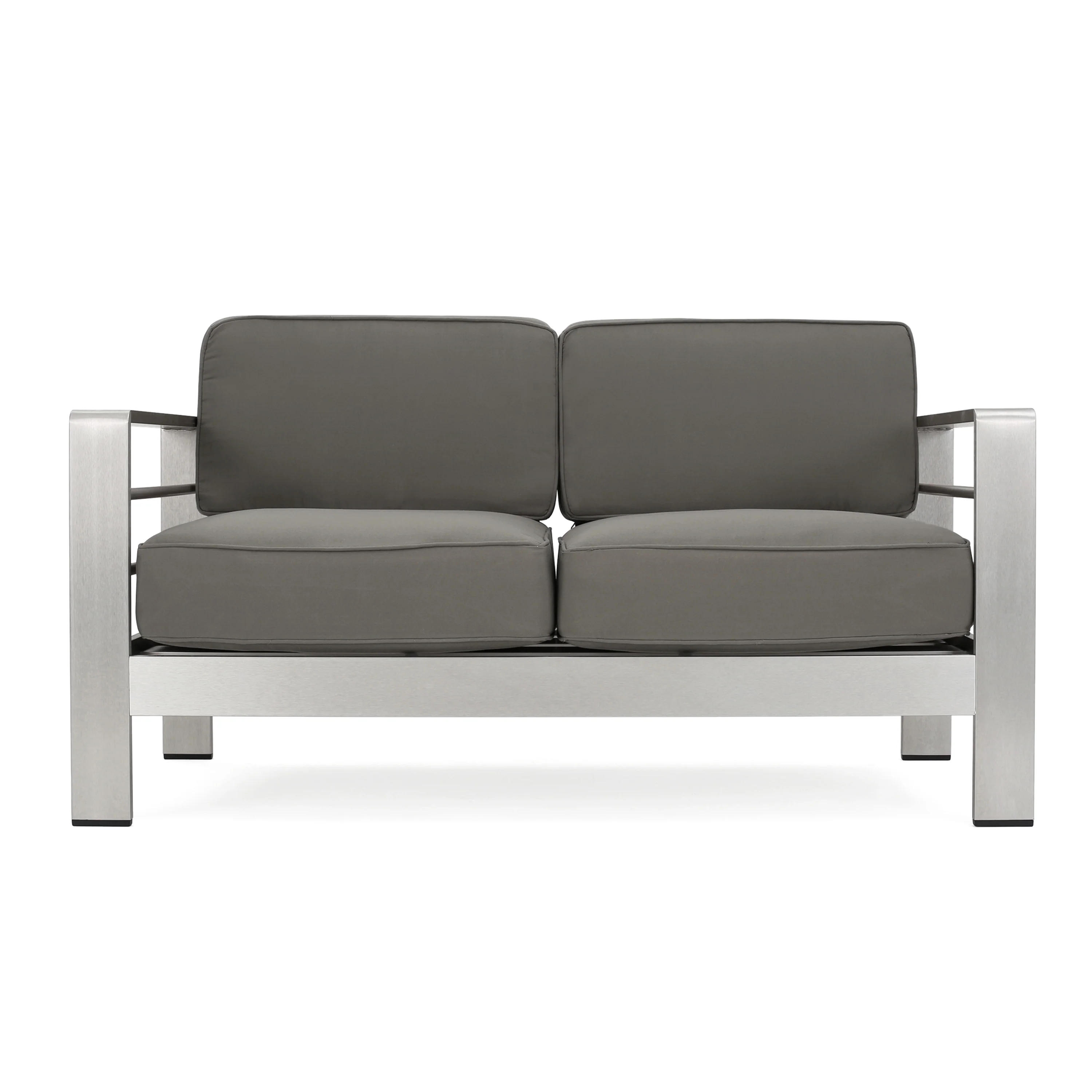 Cherie Outdoor 3 Piece Aluminum Chat Set with Cushions and Fire Pit - furnishings