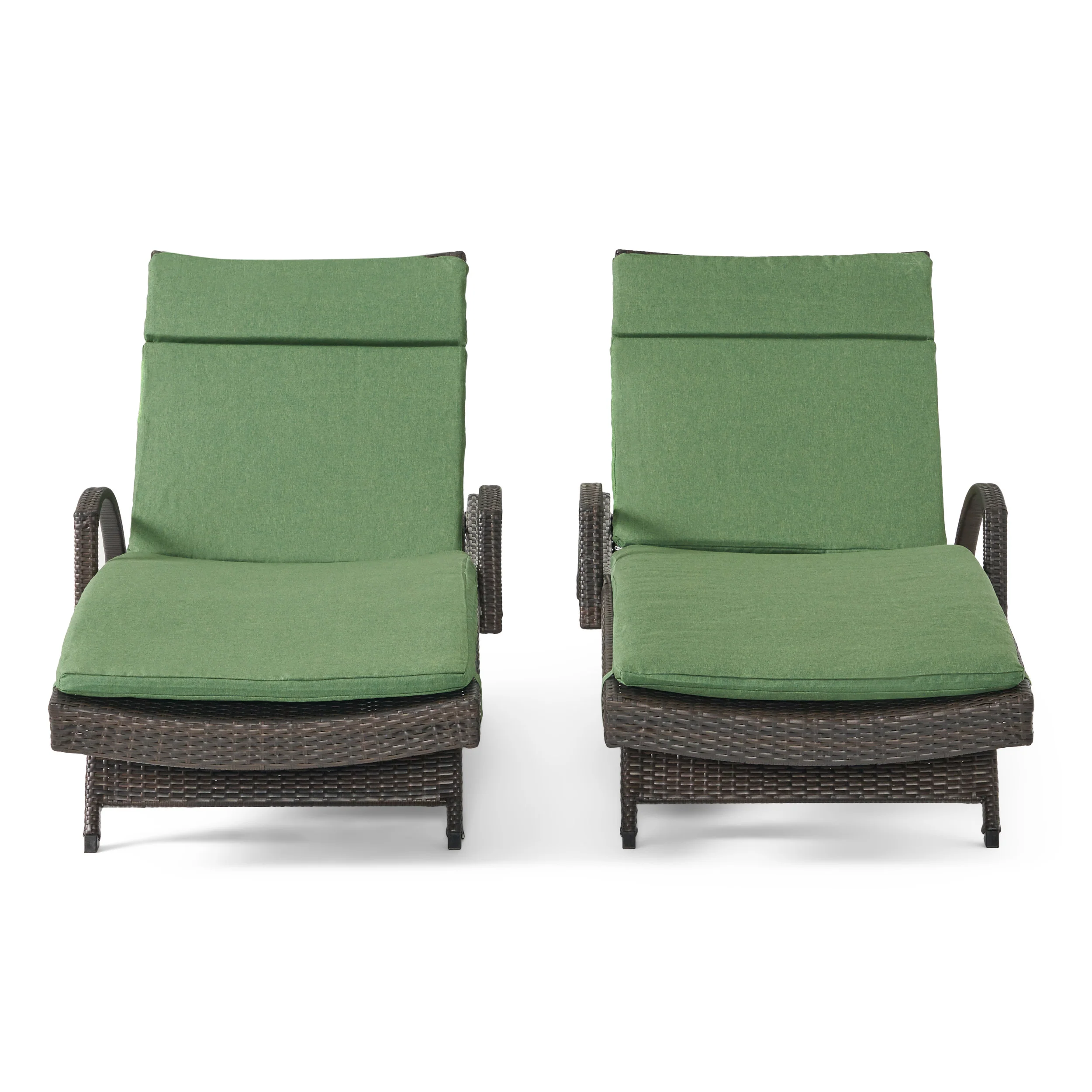 Lakeport Outdoor Wicker Armed Chaise Lounge Chairs w/ Cushions (set of 2) - furnishings