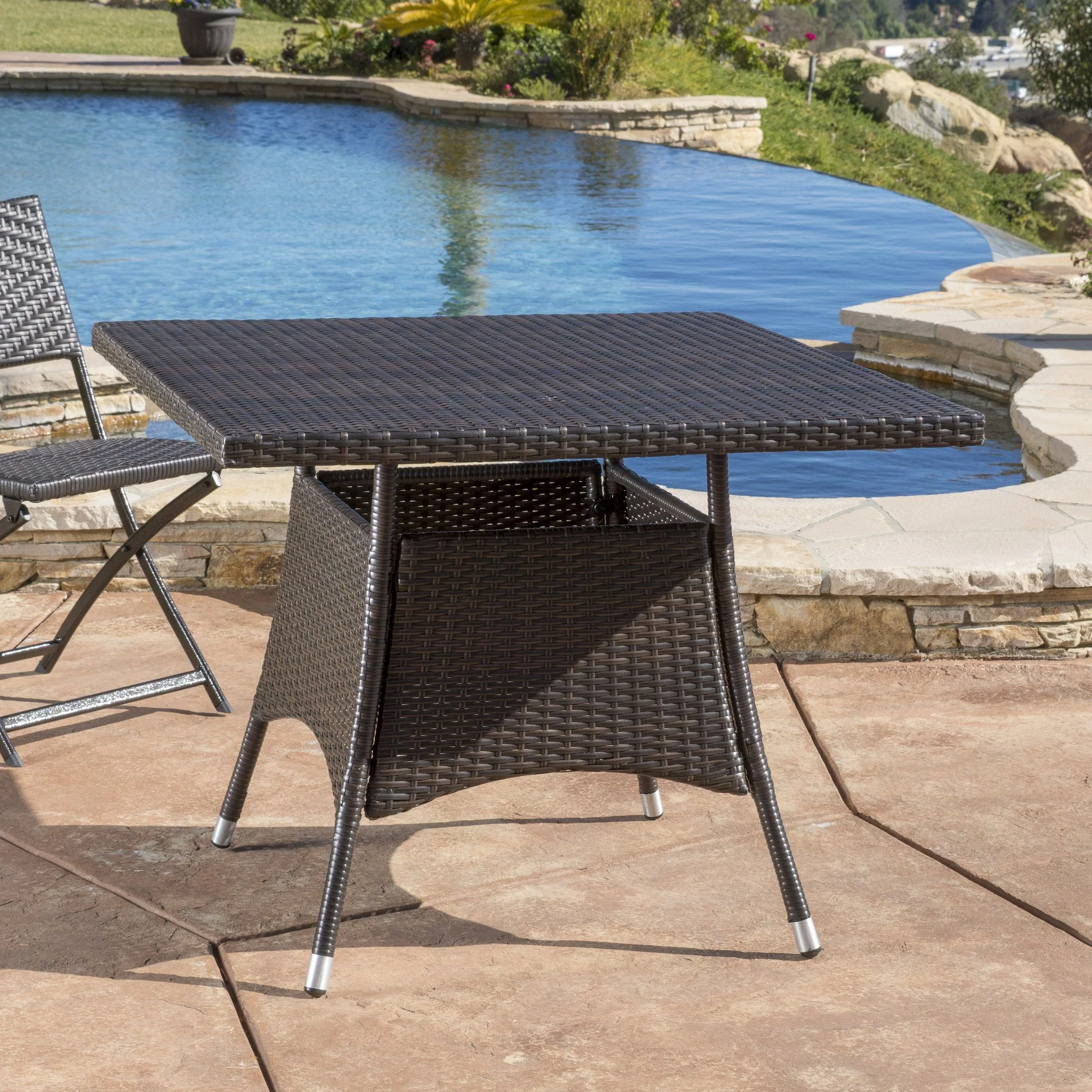 Kanasca Outdoor Multi Brown Polyethylene Square Dining Table - furnishings