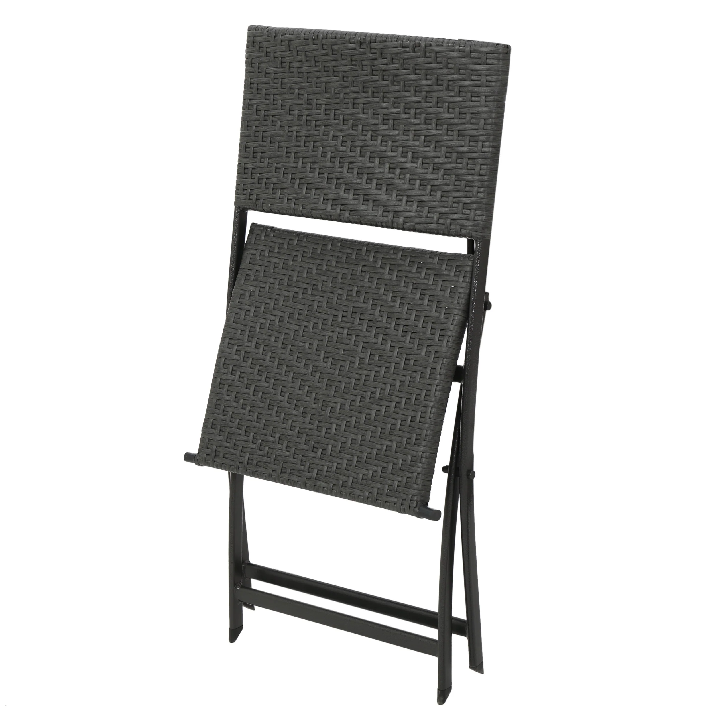 Moreton Outdoor 3-Piece Gray Wicker Folding Bistro Set With Aquatex Glass Top - furnishings