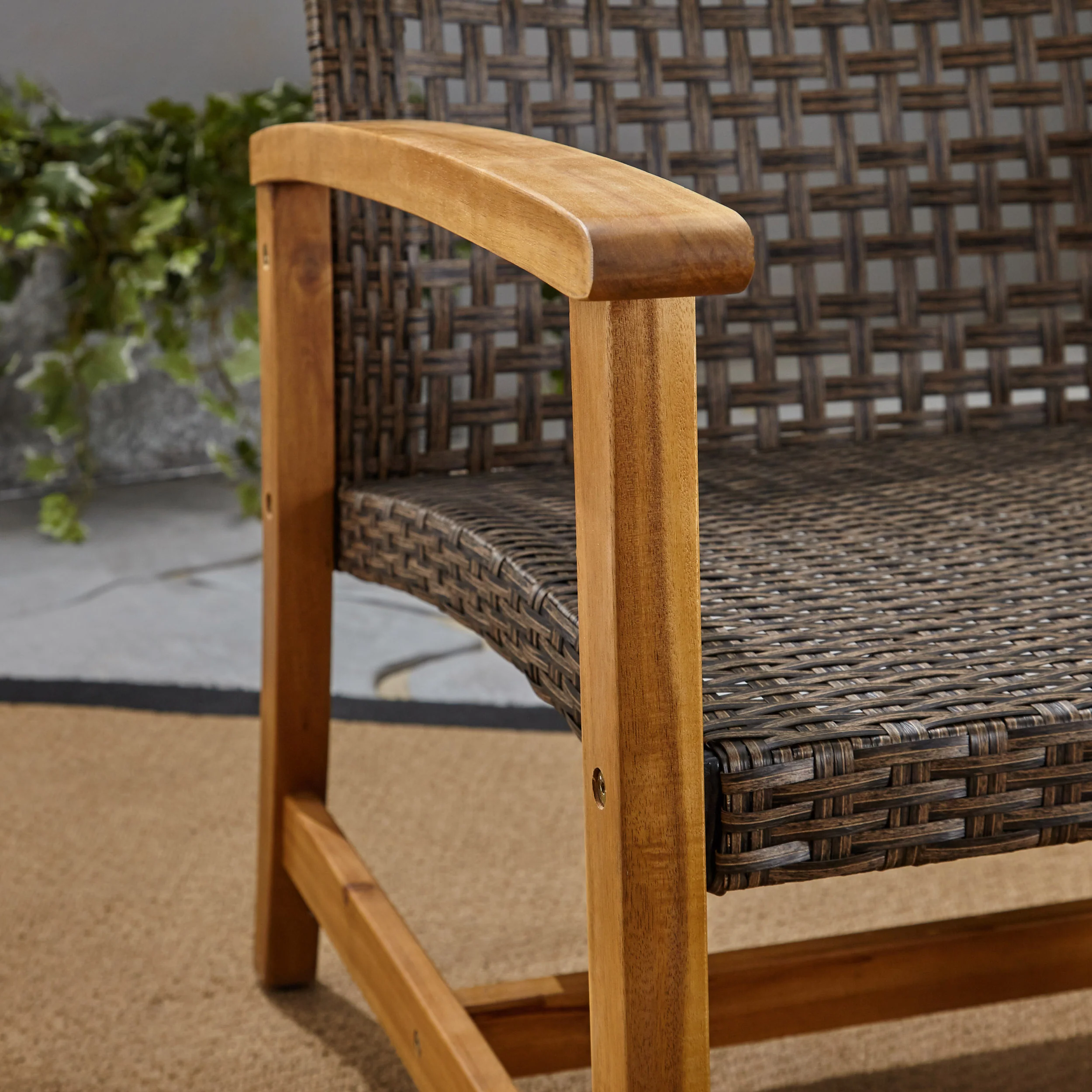 Marcia Outdoor 3-Seater Wicker Weave Sofa with Acacia Wood Frame - furnishings