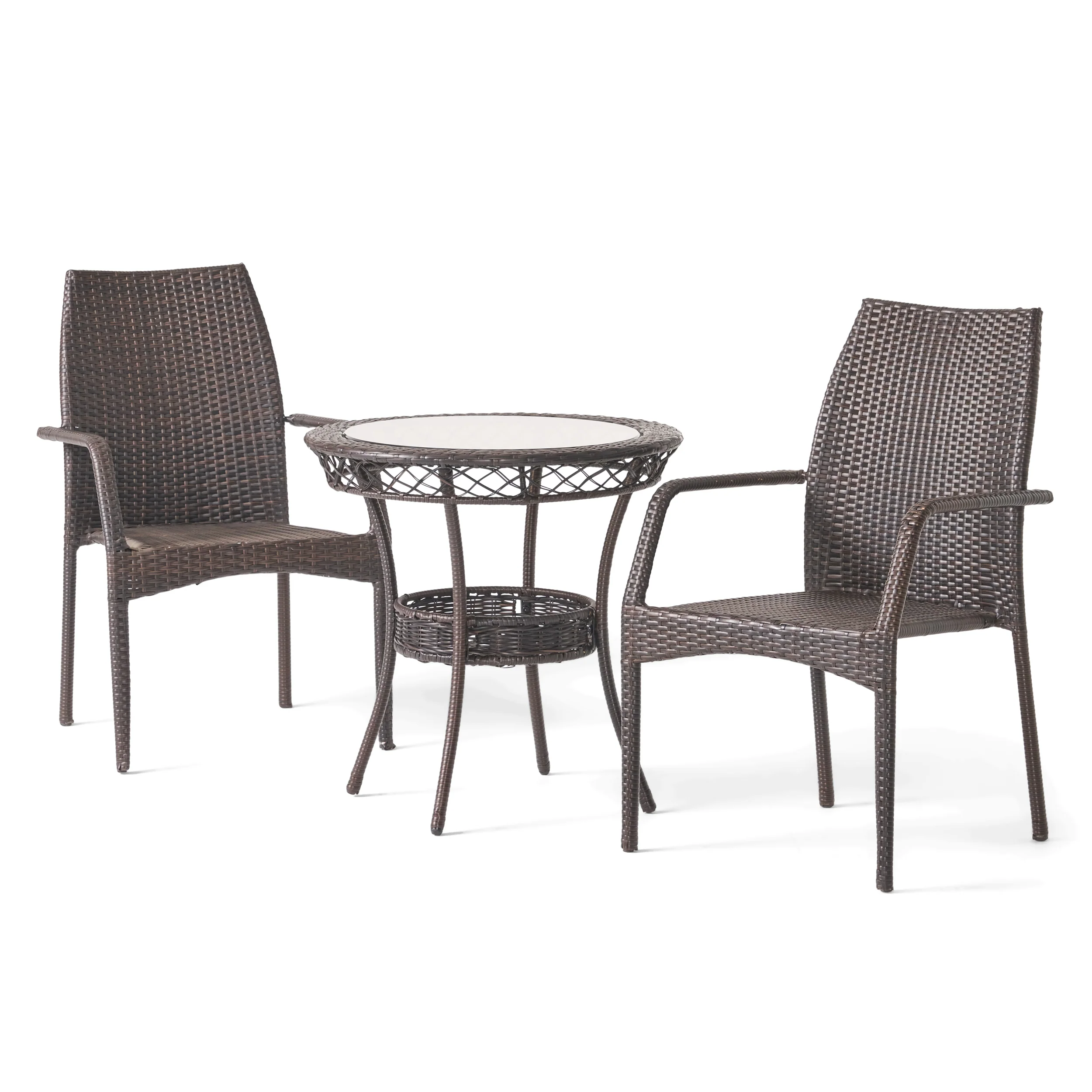Michael Outdoor 3-Piece Multi-Brown Wicker Bistro Set with Tempered Glass Top - furnishings