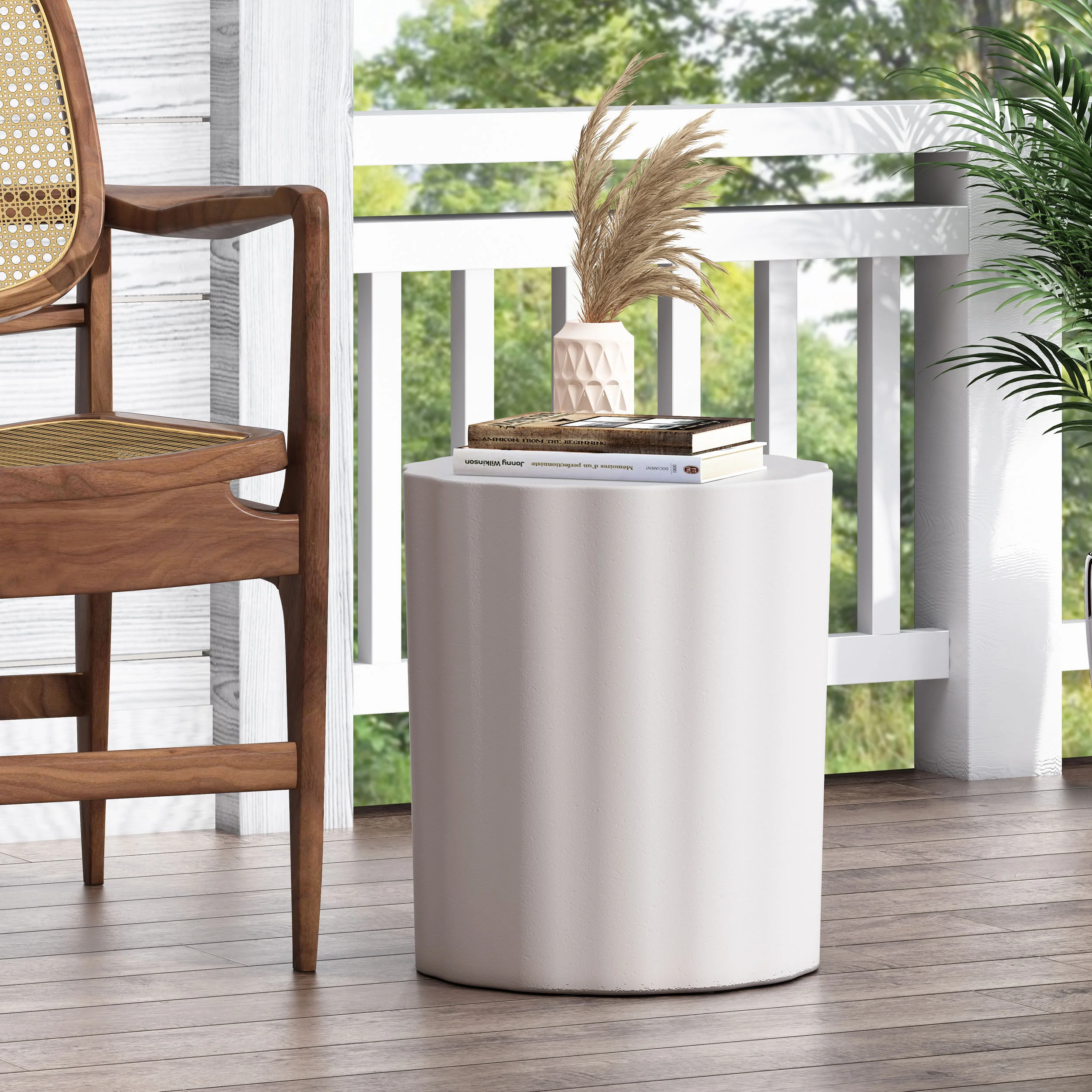 Bayhill Outdoor Lightweight Concrete Side Table, Antique White - furnishings