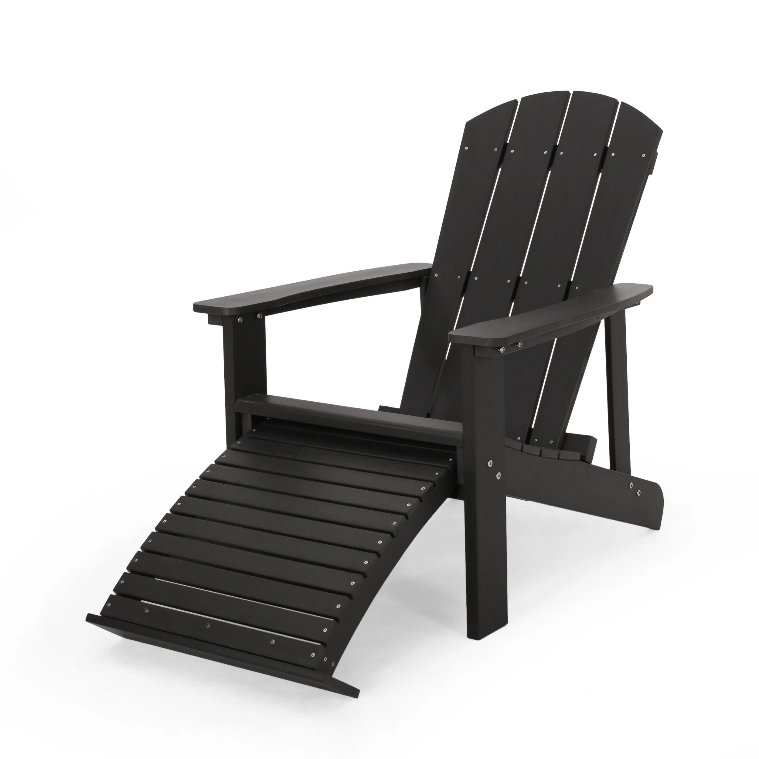Ulises Outdoor Faux Wood Adirondack Chair with Retractable Ottoman - furnishings