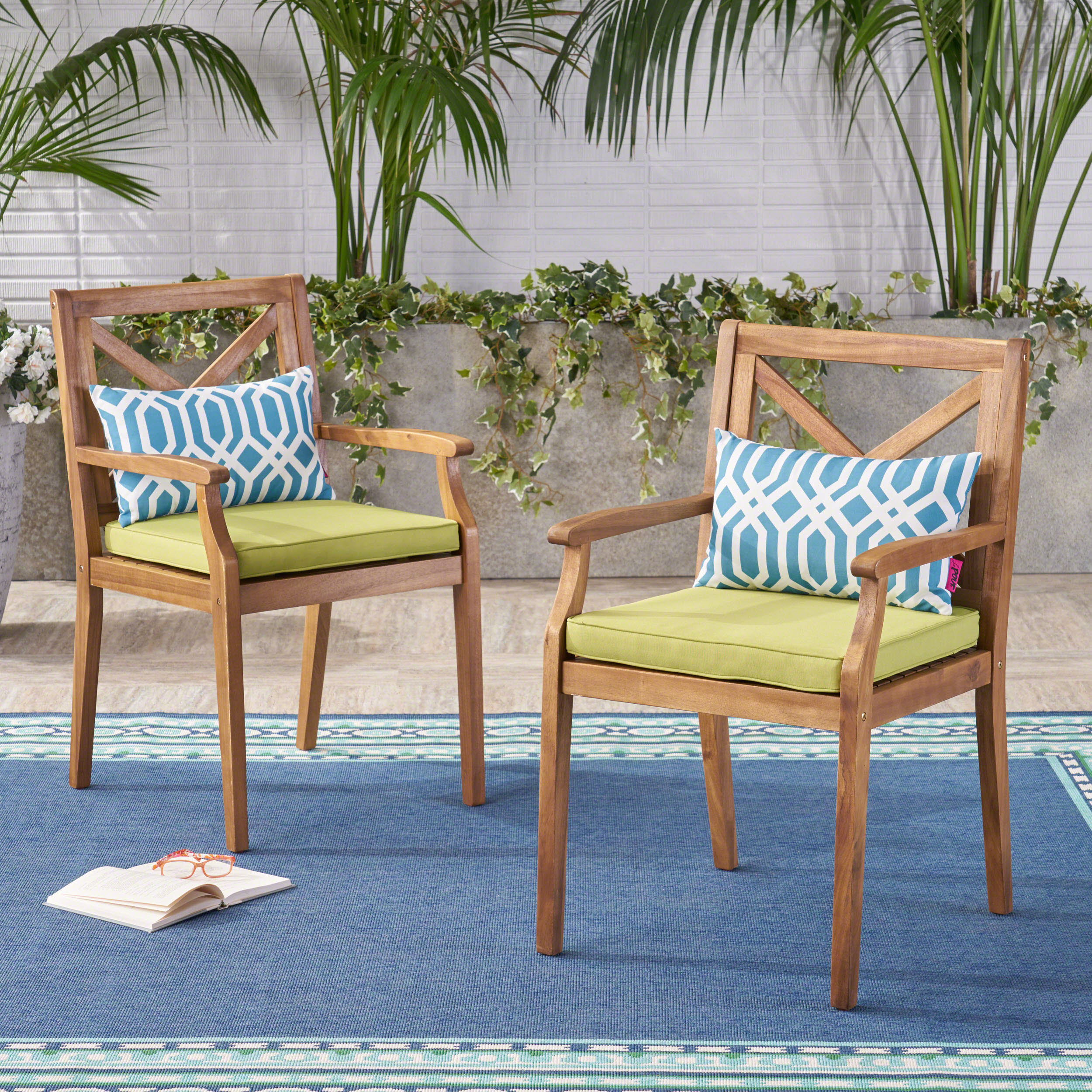 Peter Outdoor Acacia Wood Dining Chair (Set of 2 - furnishings
