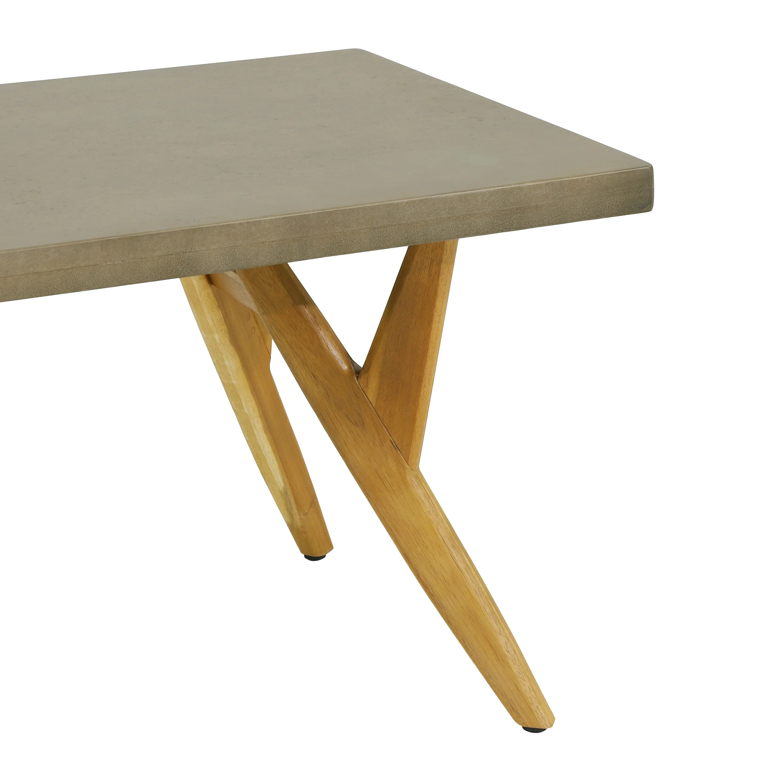 Loverin Outdoor Acacia Wood and Cast Stone Coffee Table, Teak and Light Gray - furnishings
