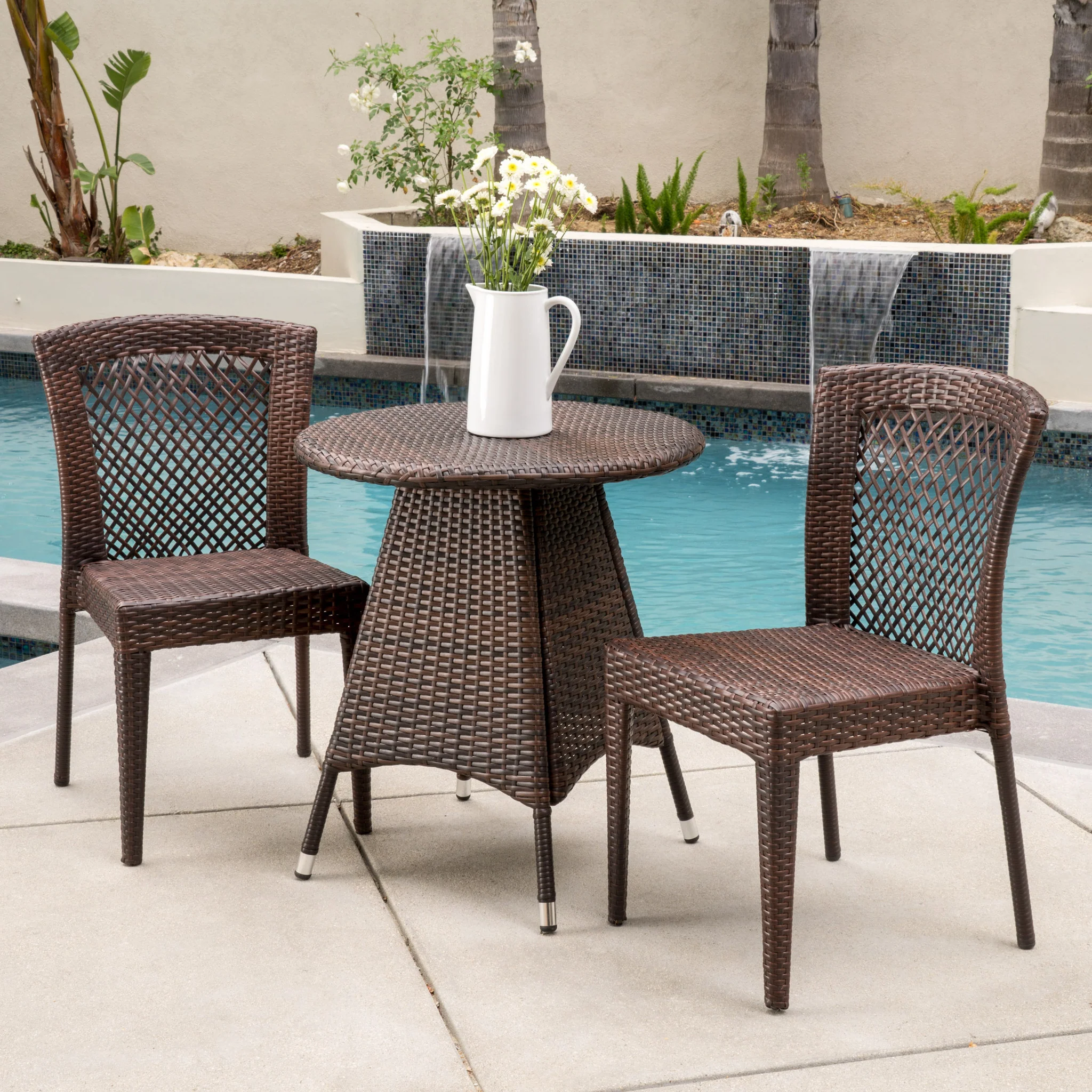 Perry Outdoor 3pc Multibrown Wicker Bistro Set - furnishings