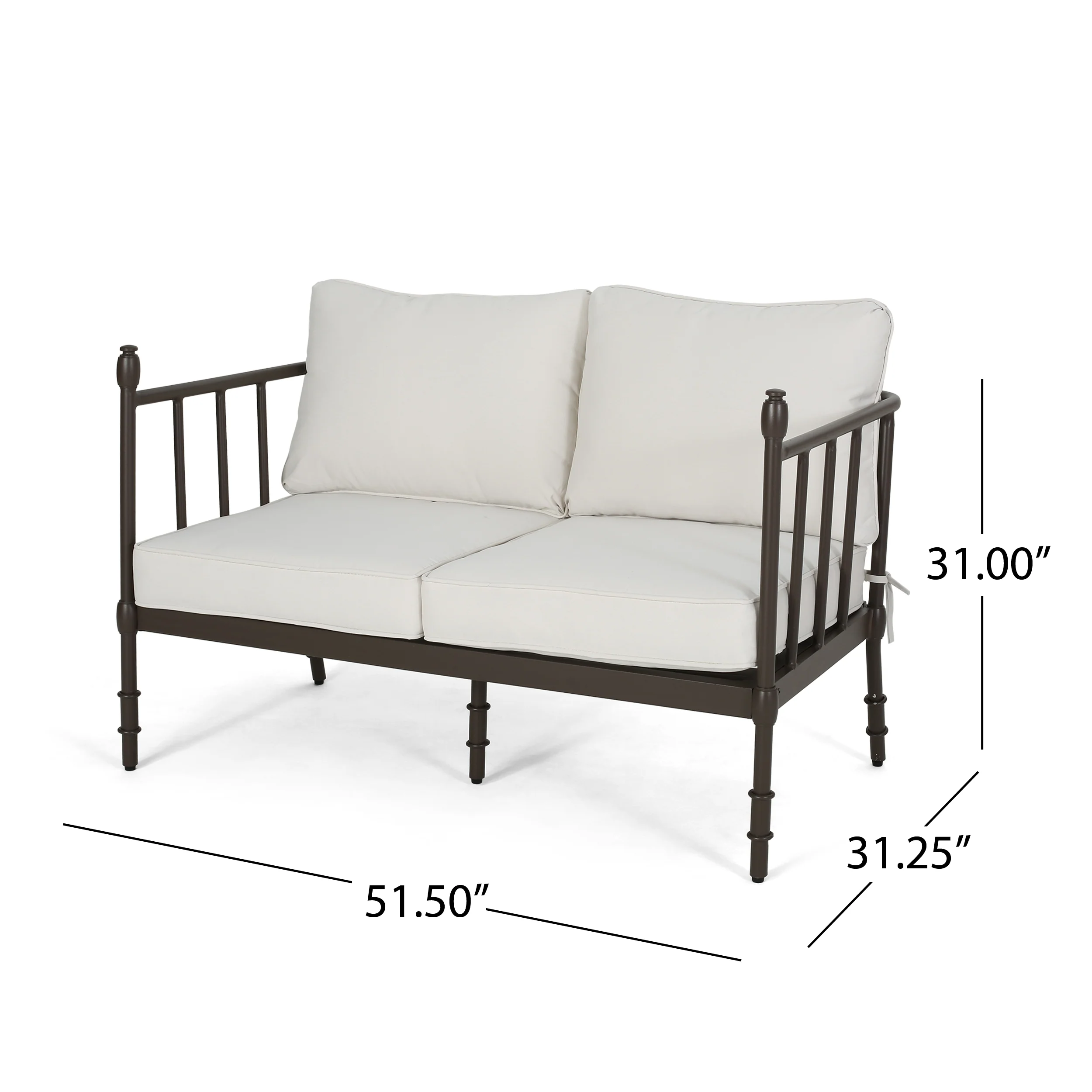 Francis Outdoor Aluminum Loveseat and Coffee Table with Cushions - furnishings