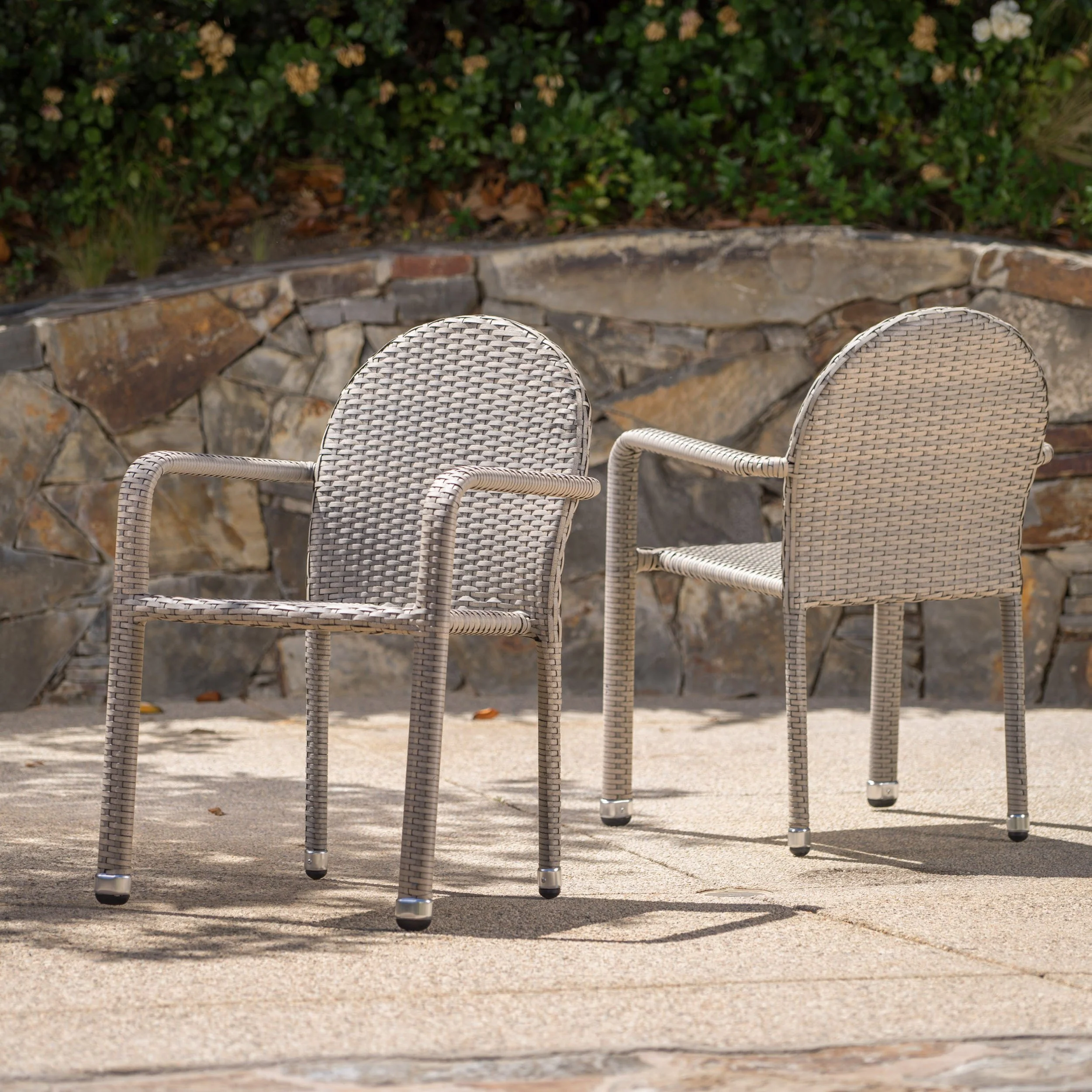 Ava Outdoor Wicker Armed Aluminum Framed Stack Chairs (Set of 2) - furnishings
