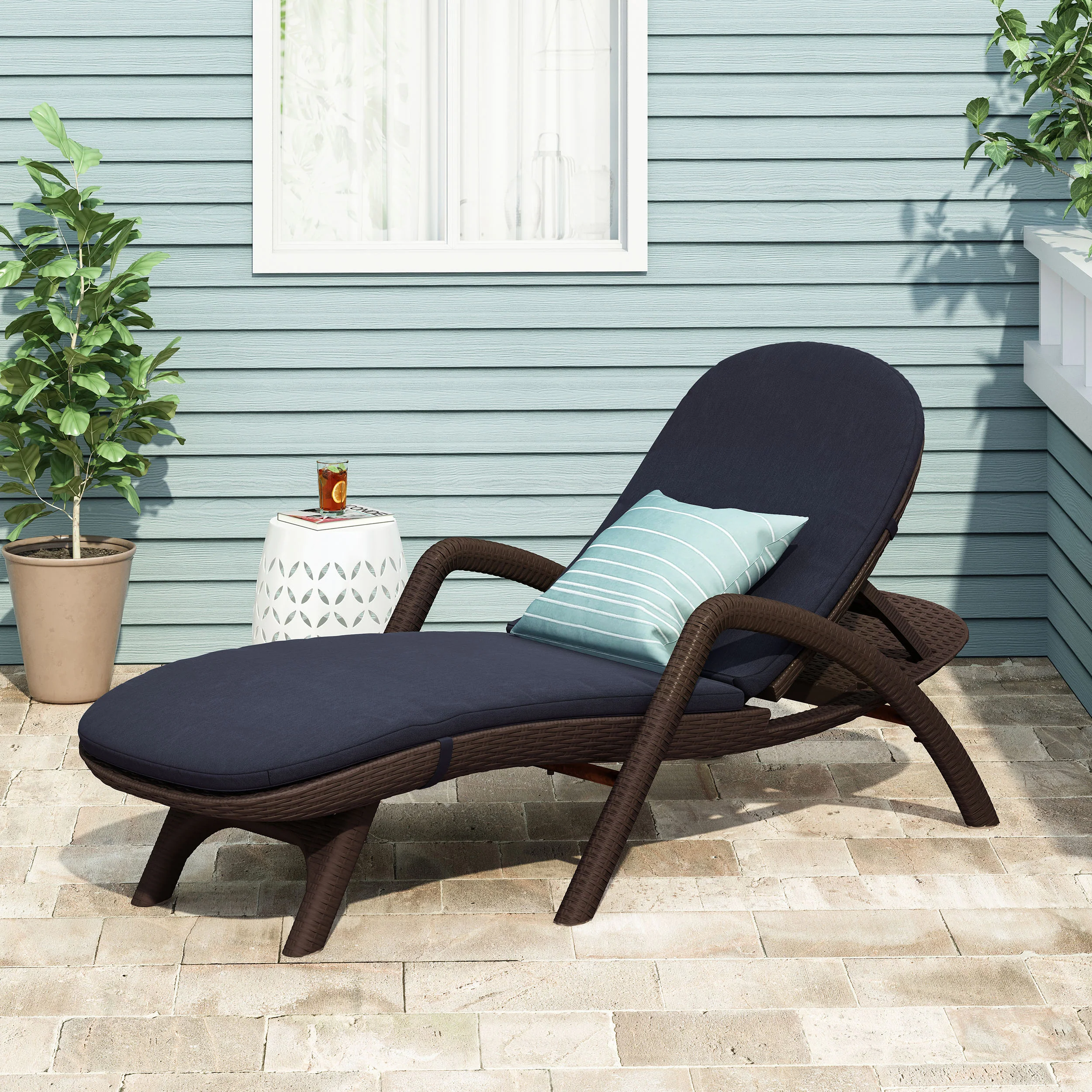 Riley Outdoor Faux Wicker Chaise Lounge with Cushion - furnishings