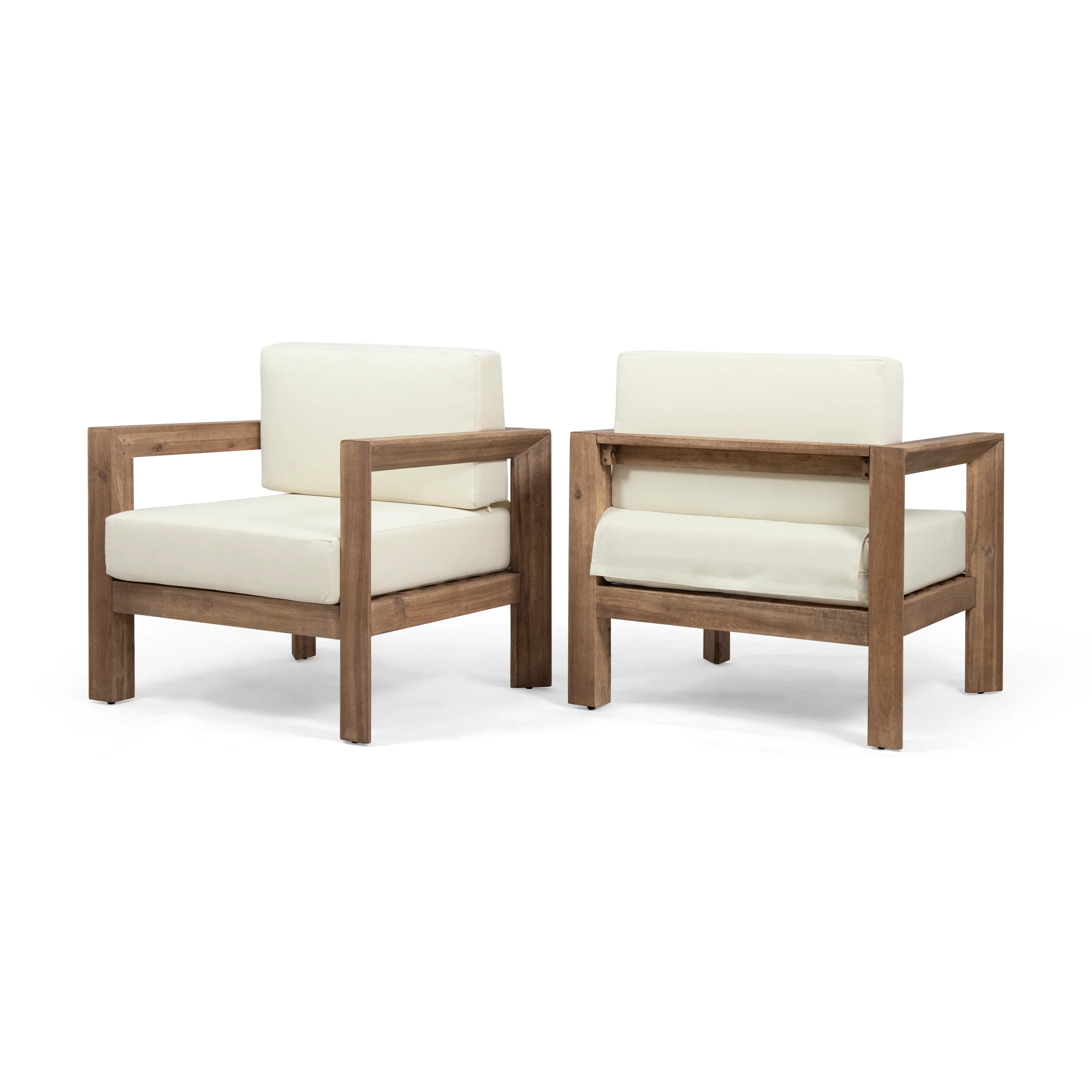 Lucia Outdoor Wooden Club Chairs with Cushions (Set of 2), Beige and Brown Finish - furnishings