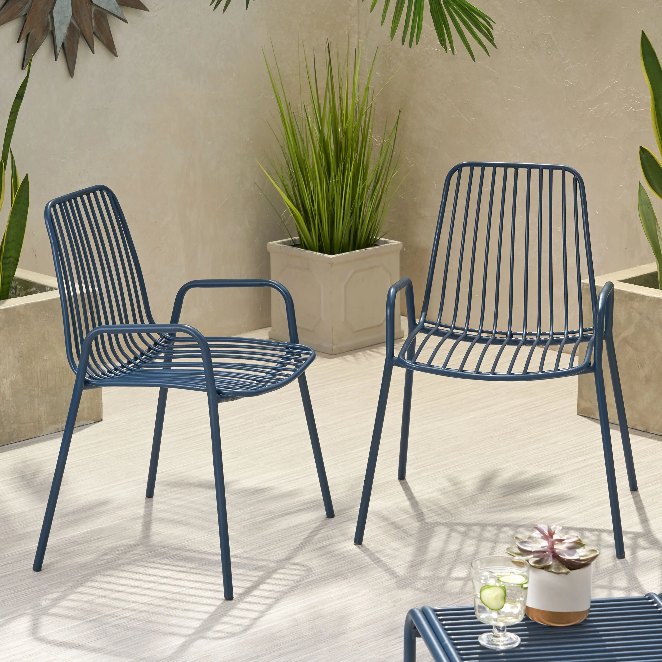 Ashwood Outdoor Modern Iron Club Chair (Set of 2) - furnishings