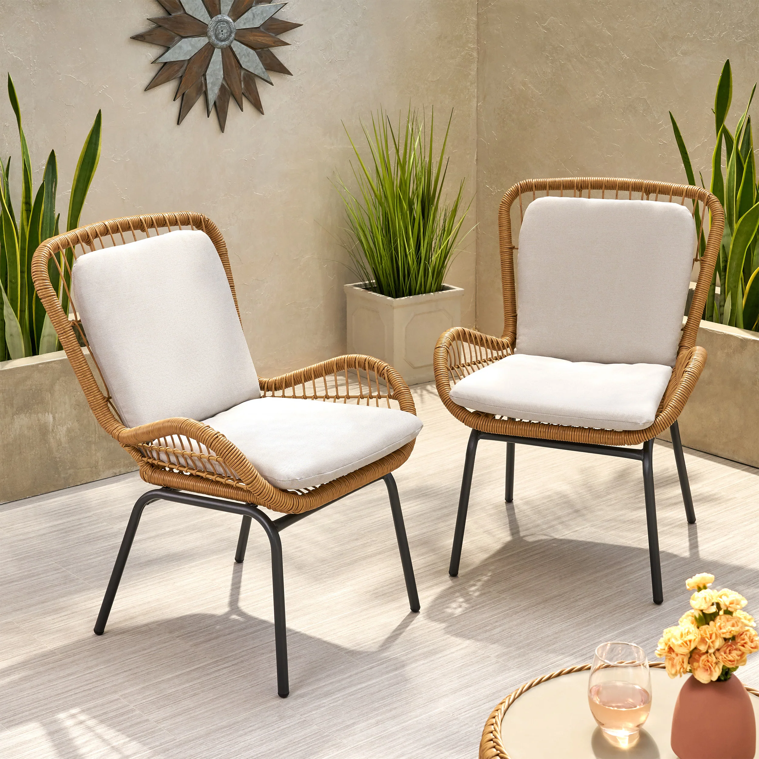 Averyrose Outdoor Wicker Club Chair with Cushions (Set of 2) - furnishings