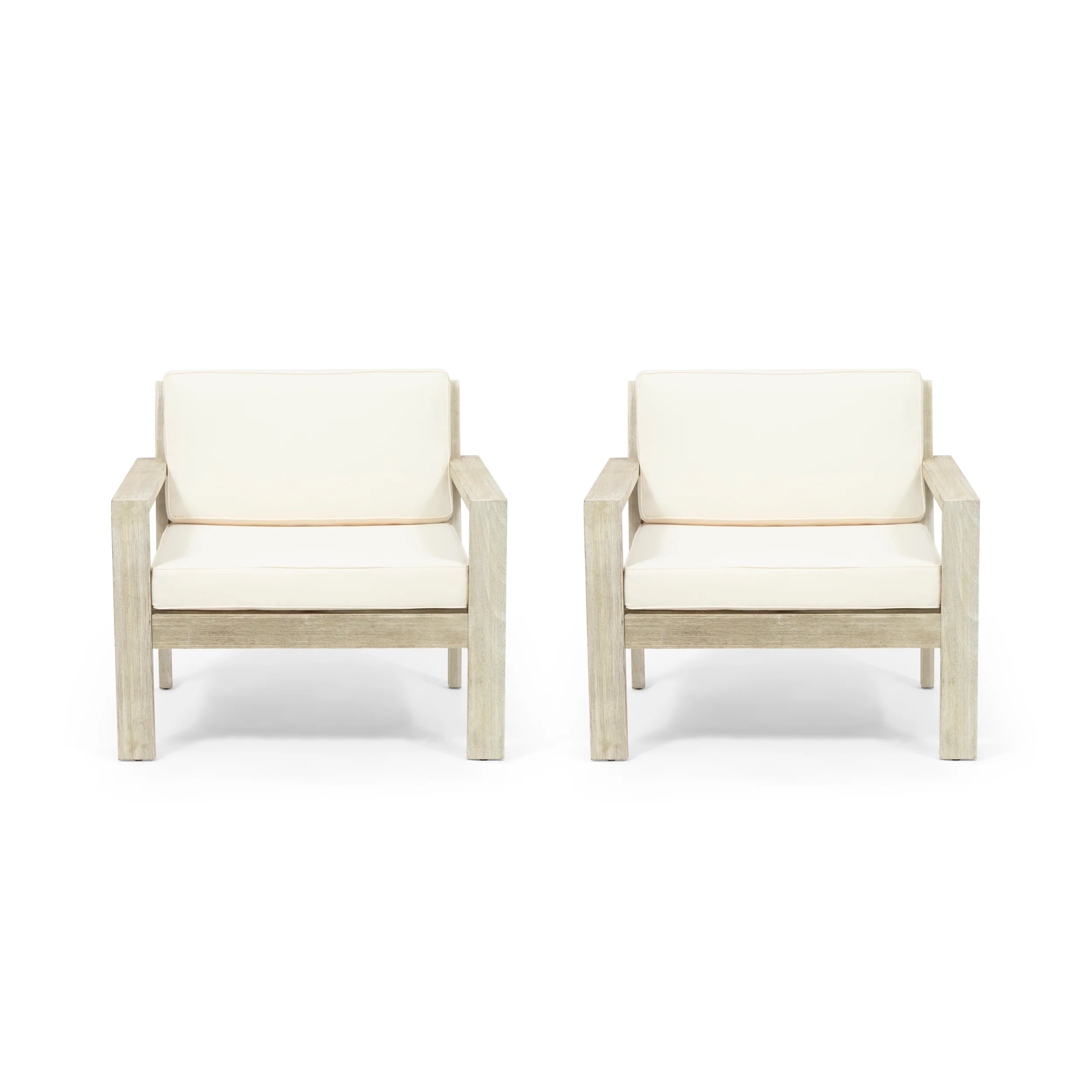 Ben Outdoor Acacia Wood Club Chairs with Cushions (Set of 2) - furnishings