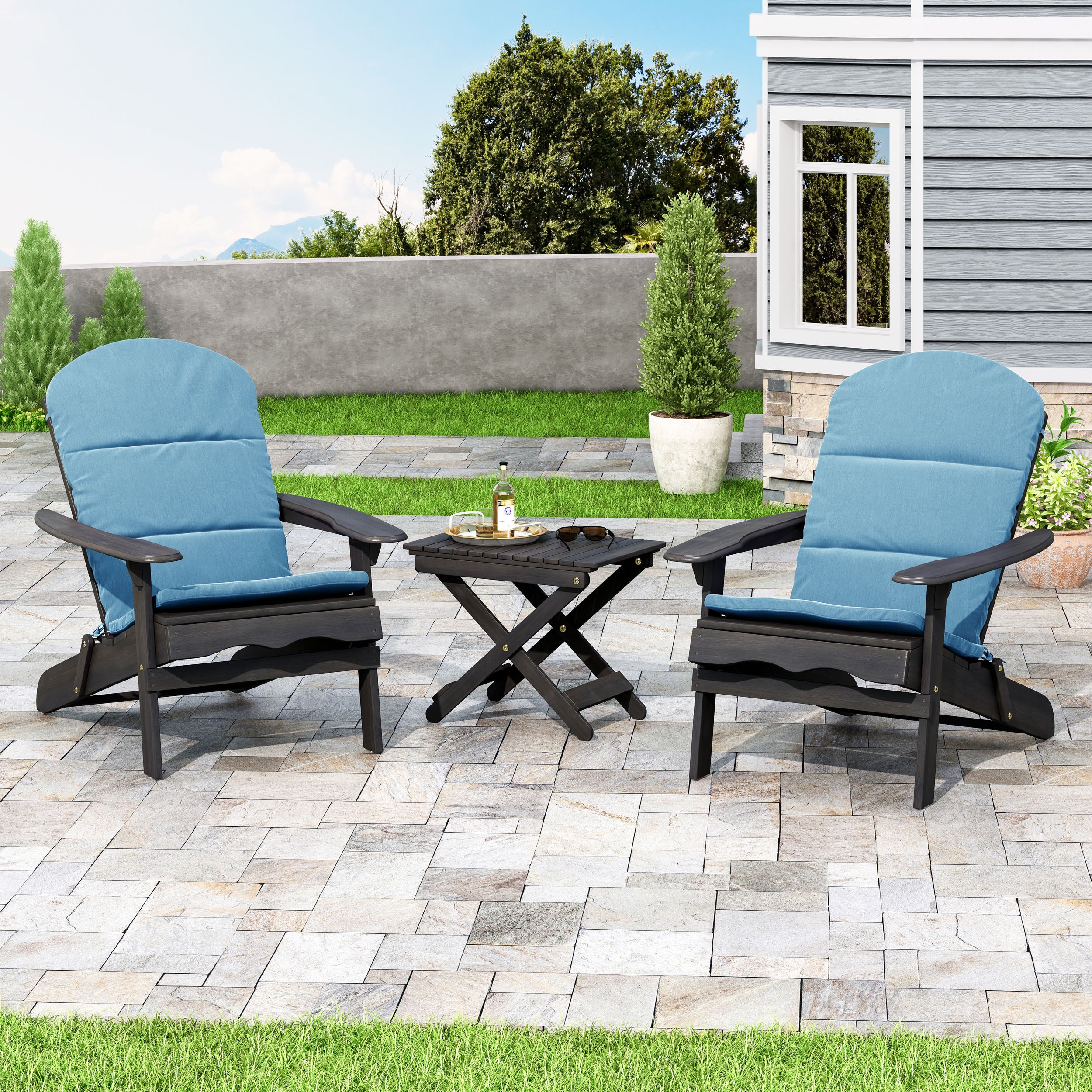 Reed Outdoor 2 Seater Acacia Wood Chat Set with Water Resistant Cushions - furnishings