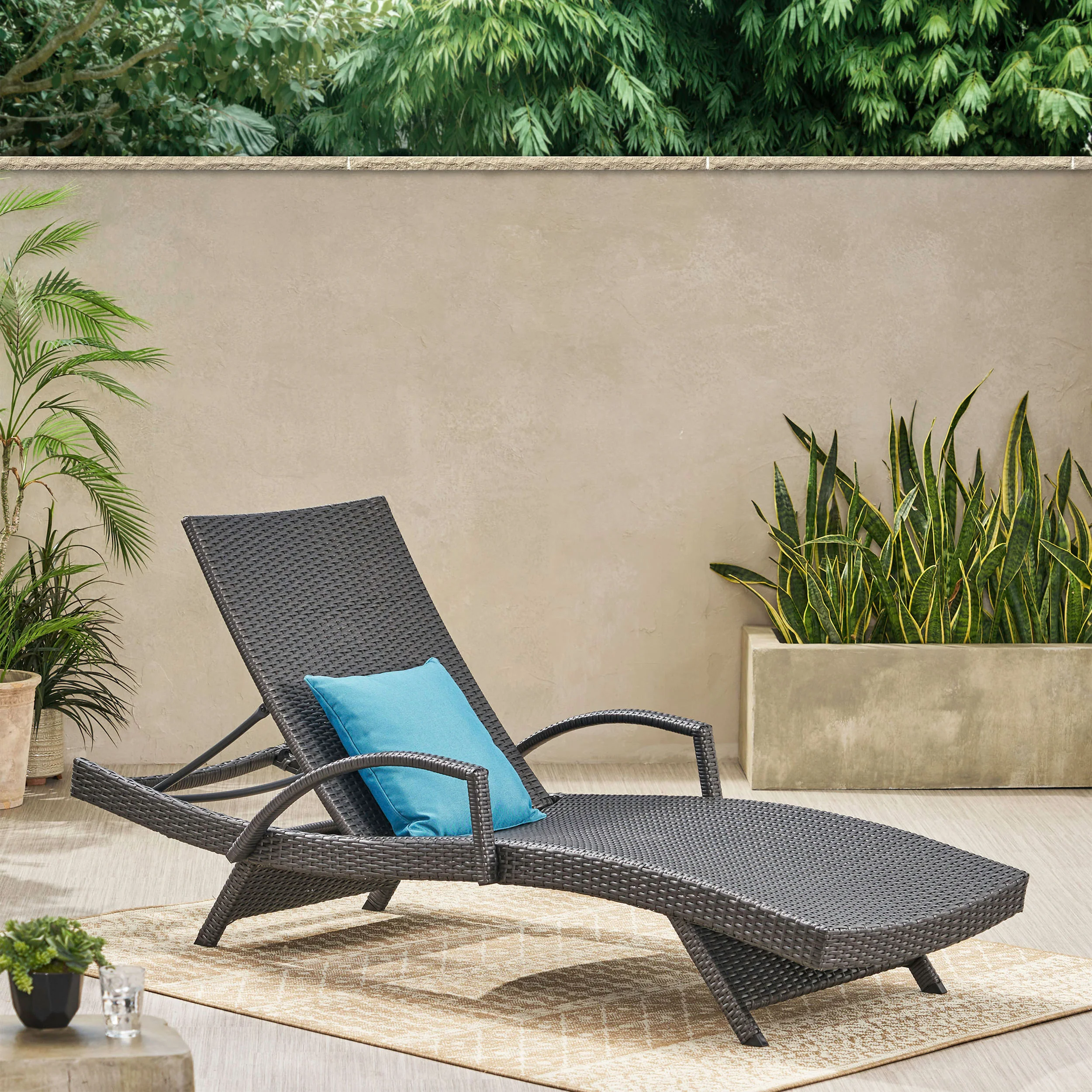 Soleil Outdoor Gray Wicker Arm Chaise Lounges - furnishings