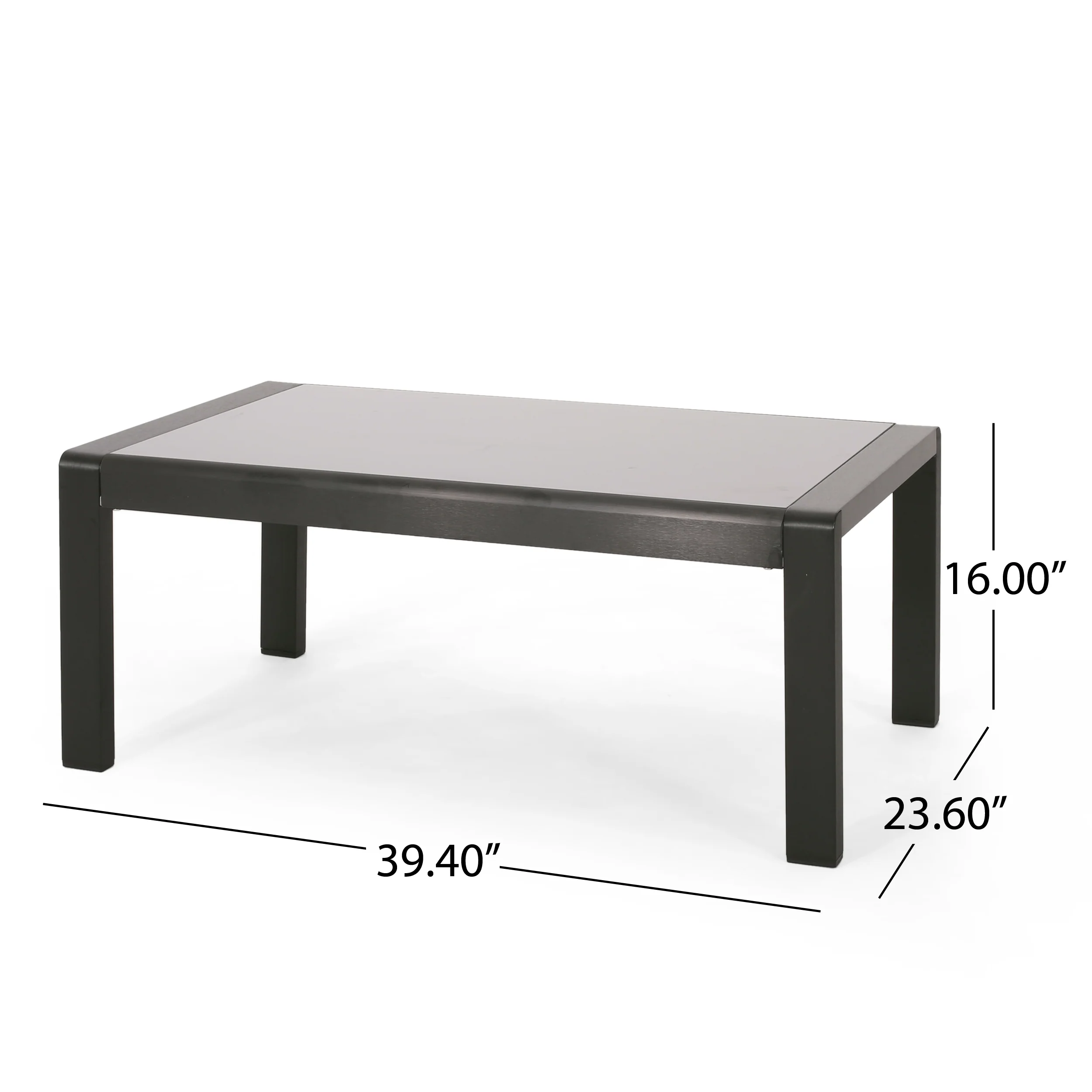 Gadd Outdoor Aluminum and Tempered Glass Coffee Table, Black, Gray - furnishings