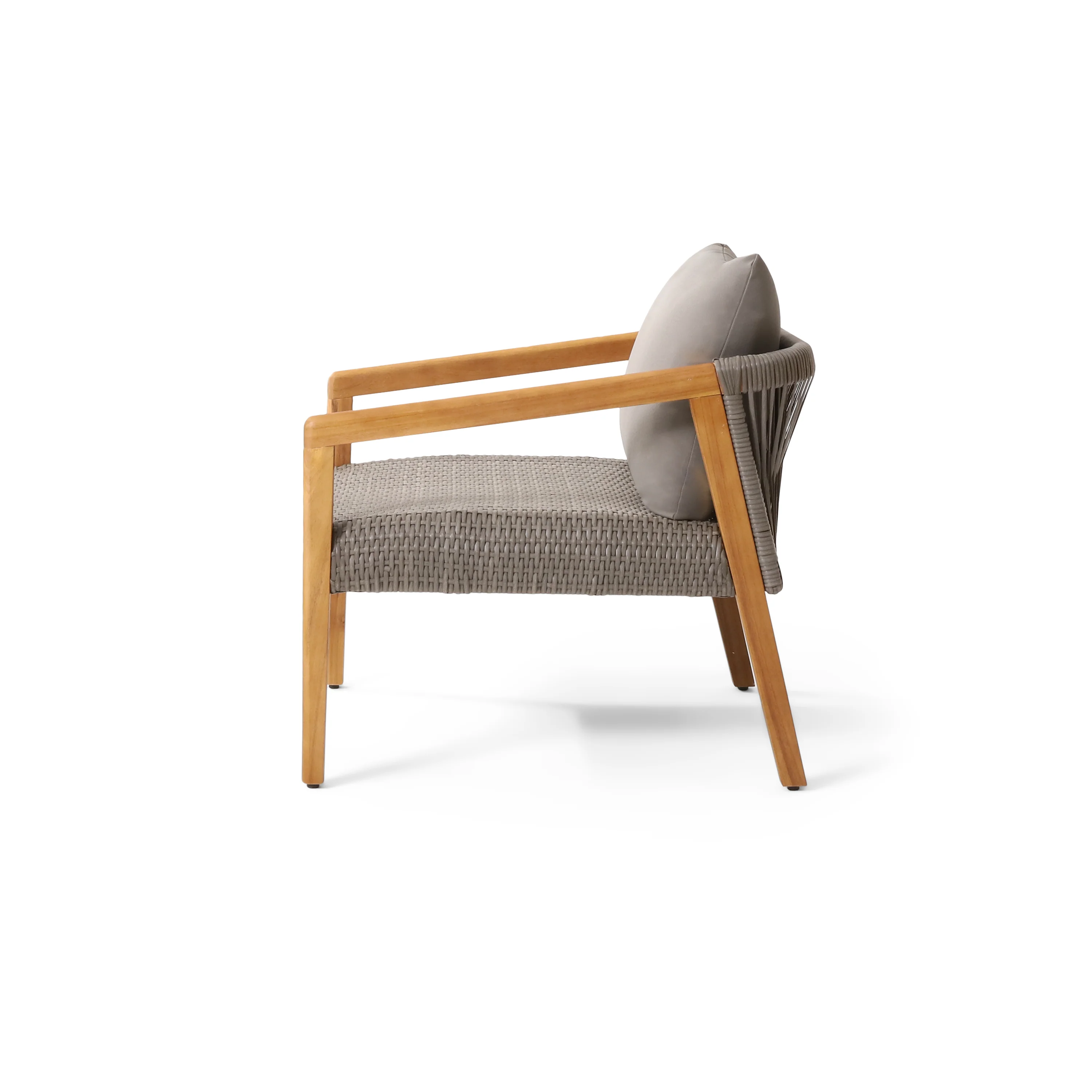 Breck Outdoor Acacia Wood and Wicker Club Chairs with Cushion, Set of 2, Teak and Gray - furnishings