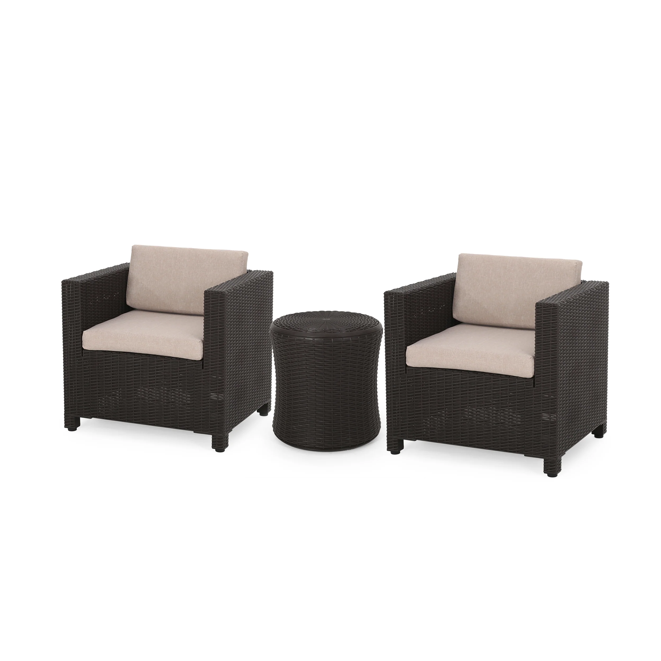 Iven Outdoor 2 Seater Faux Wicker Chat Set with Cushions - furnishings