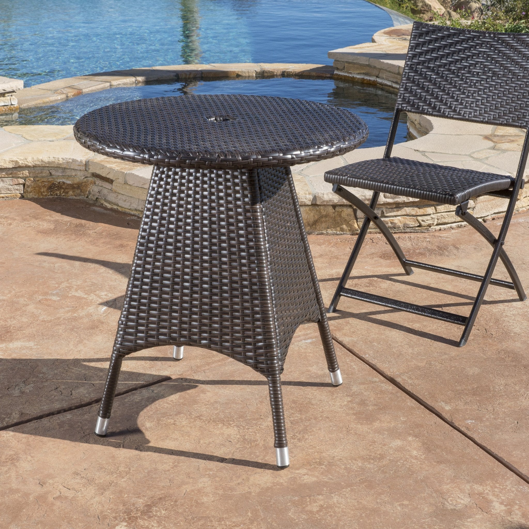 Lebeau Outdoor Contemporary Multi Brown Polyethylene Round Bistro Table - furnishings