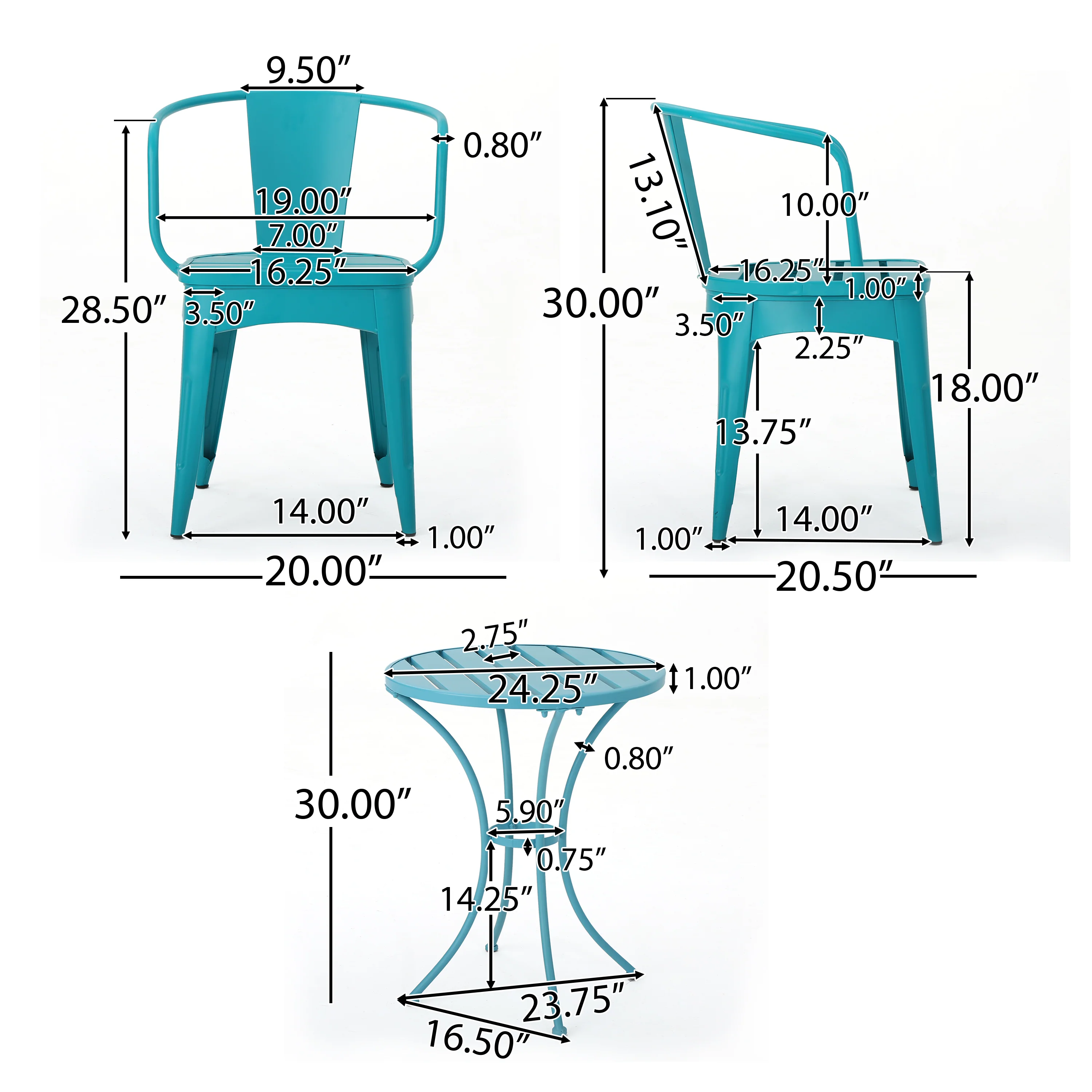 Collins Outdoor 3 Piece Iron Bistro Set - furnishings